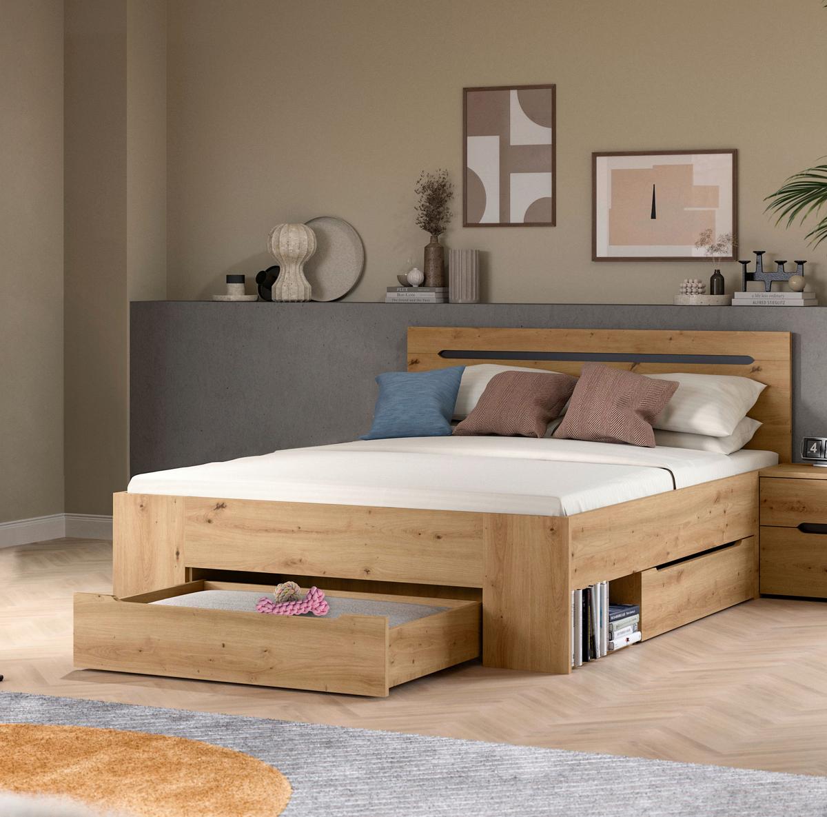 Bett Canu Grau /Eiche Artisan Dekor 140x200cm - Eiche Artisan/Grau, MODERN, Holzwerkstoff (140/200cm) - MID.YOU
