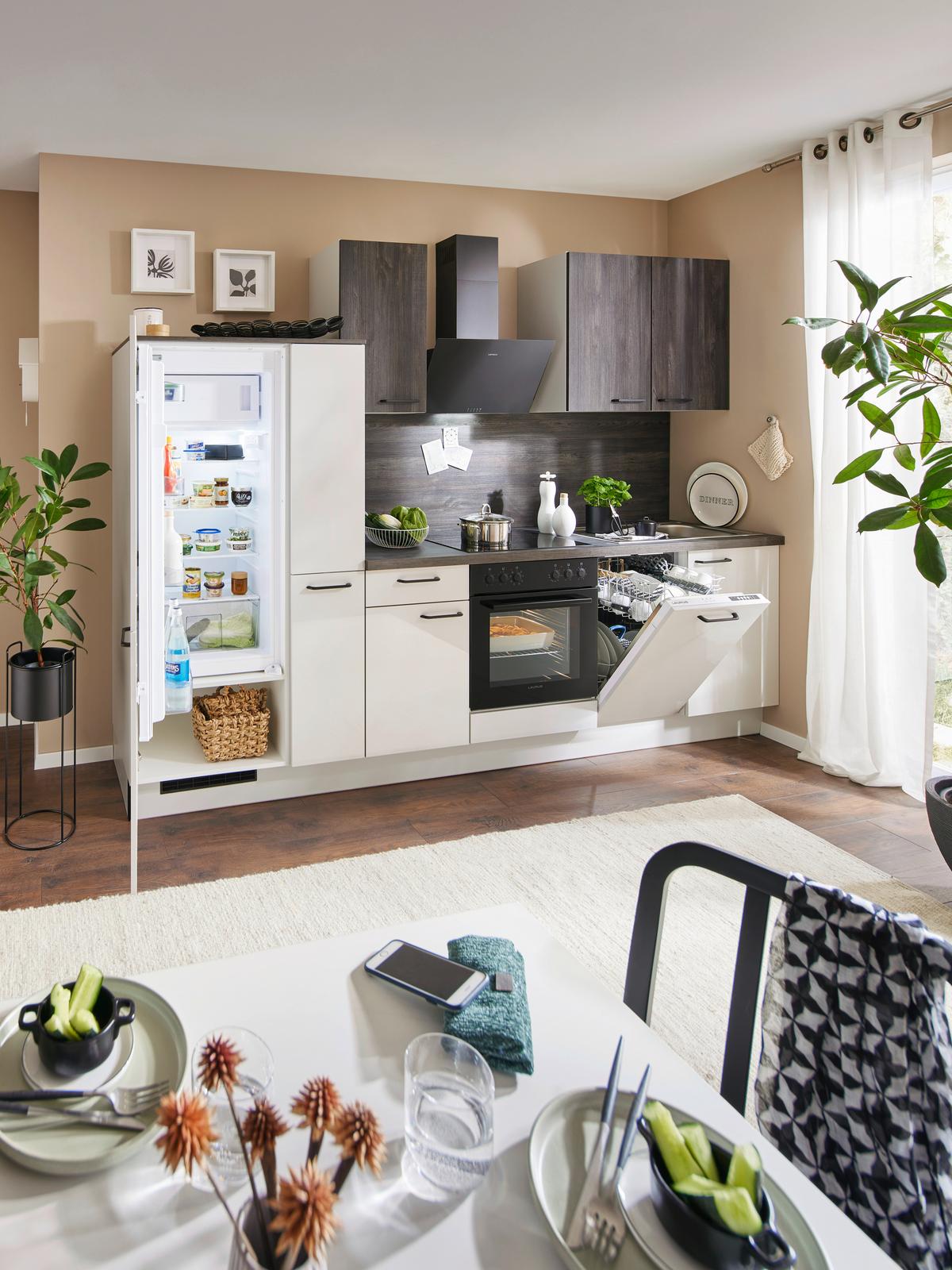 Küchenblock Pn215/Pn100 - Eiche dunkel/Hellgrau, Basics, Holzwerkstoff (290cm) - Pino