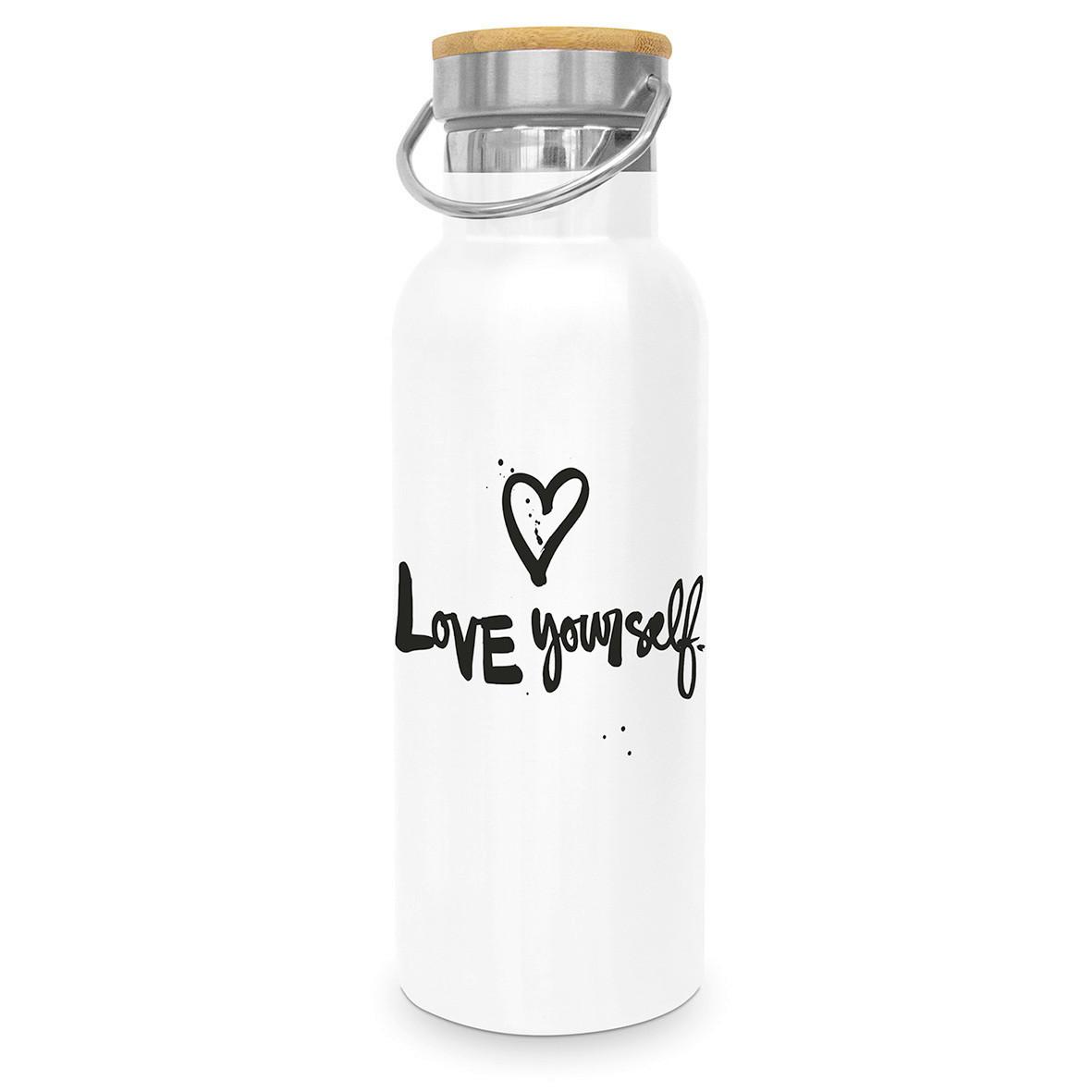 TERMOSKA NA NÁPOJE LOVE YOURSELF - bílá/černá, kov (22,5cm)