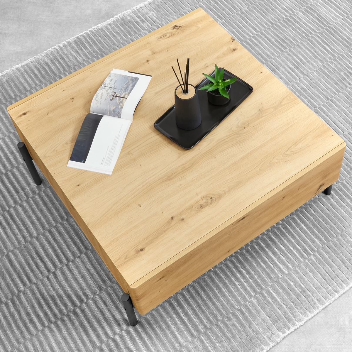Konferenčný stolík JASMINA farby dubu - čierna/farba duba, Modern, kov/drevo (85/80/37cm) - Bessagi Home