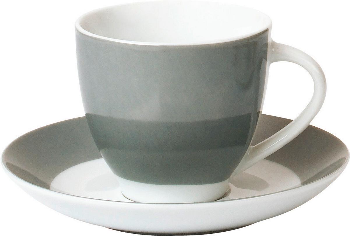 Untertassenset Grau Weiß 6-teilig D: 15,5 cm - Weiß/Grau, Basics, Keramik (15,5cm) - Van Well