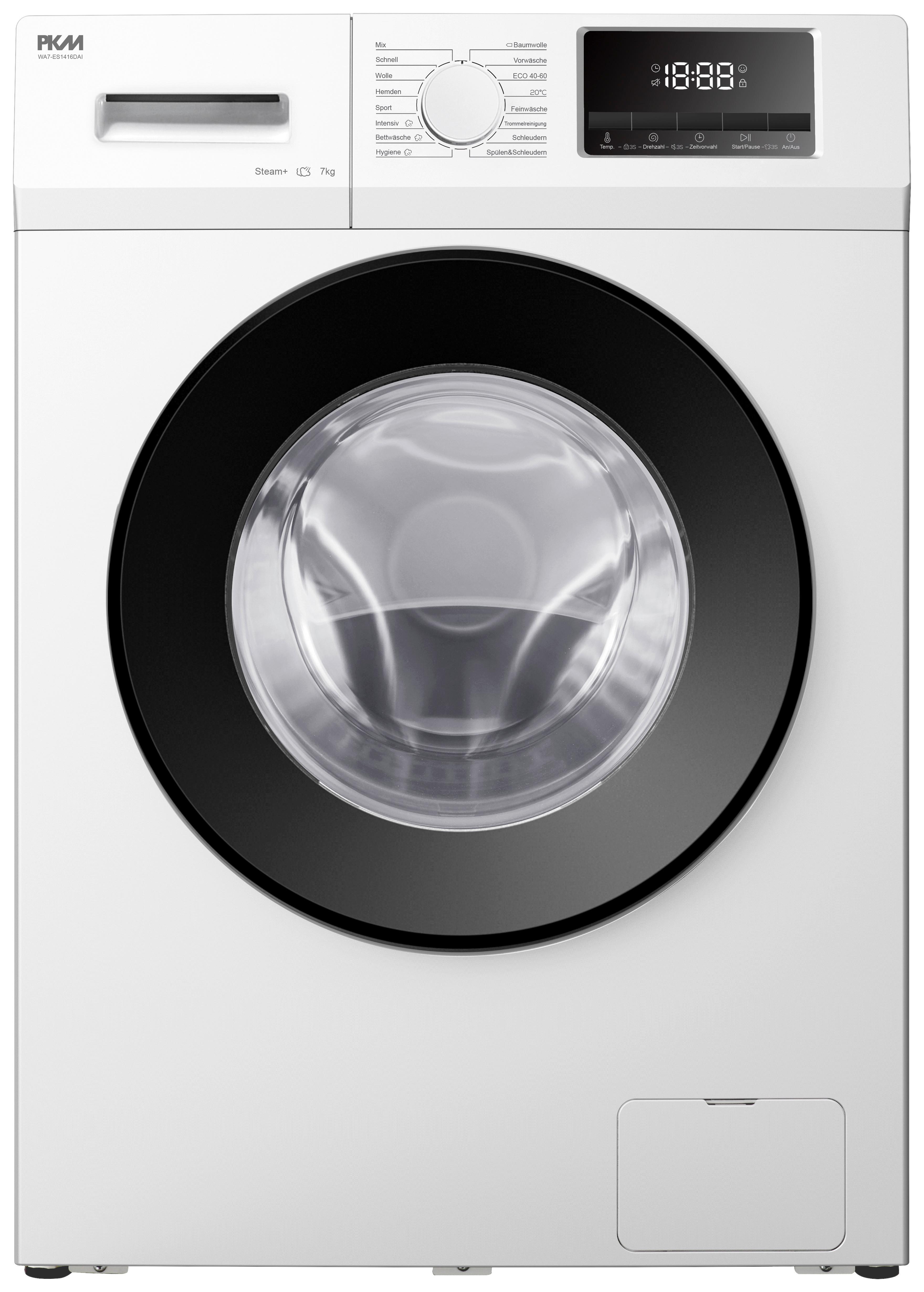 Waschmaschine Wa7-Es1416dai 7 Kg 1400 U/Min LED-Anzeigen - Weiß, Trend, Glas/Kunststoff (59,5/85/49,5cm) - PKM
