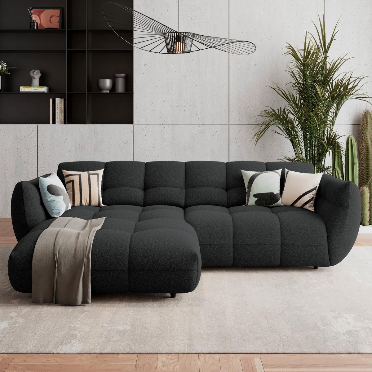 Ecksofa Panda Chenille schwarz, 178x280cm - Dunkelgrün/Schwarz, Trend, Textil (178/280cm)