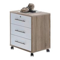 Rollcontainer Office Edition Eiche Dekor/weiß B: 44 Cm - Weiß Hochglanz/Sonoma Eiche, MODERN, Holzwerkstoff/Kunststoff (44/58/40cm) - MID.YOU