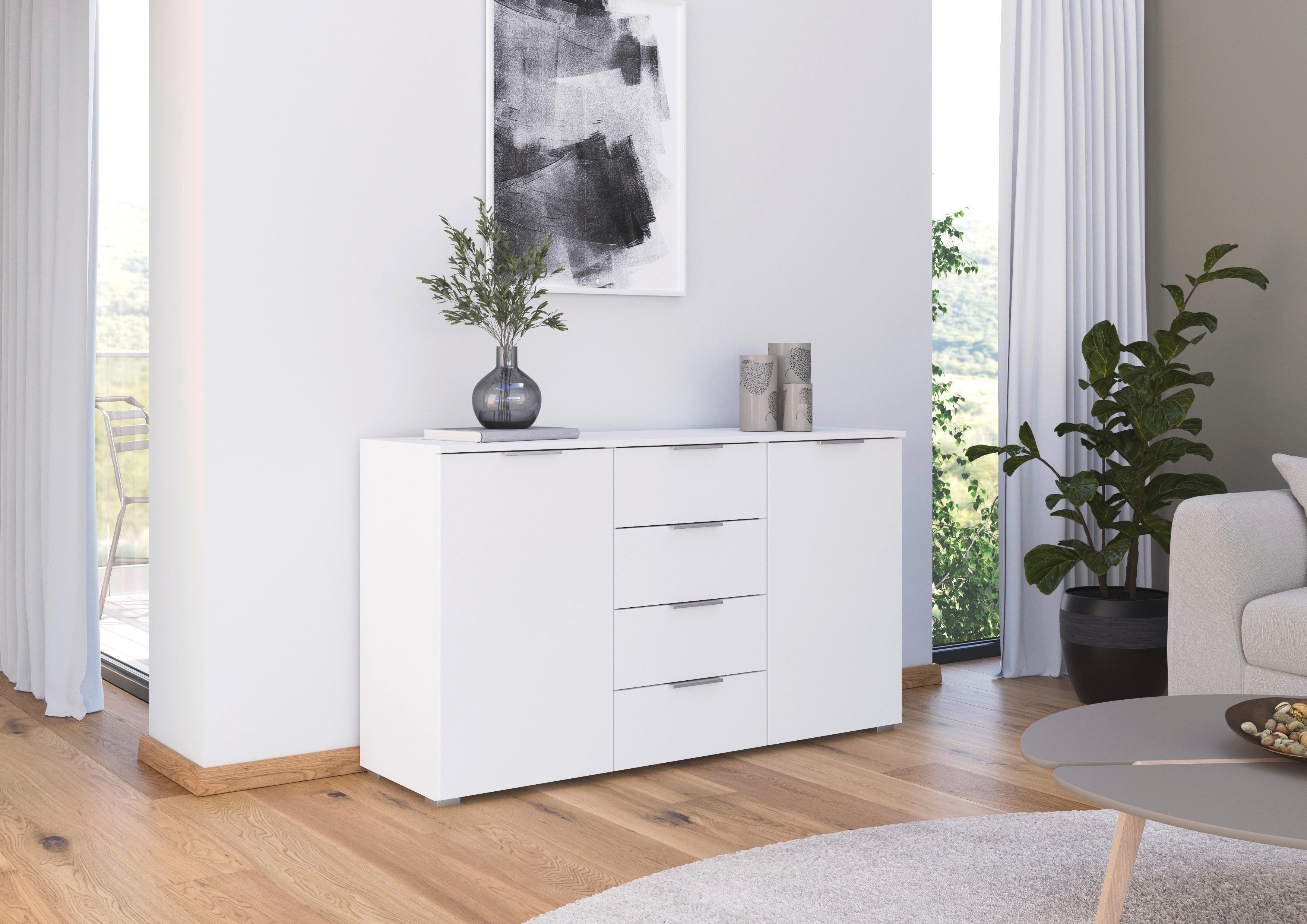 Sideboard Lamella Weiß B: 140 cm - Alufarben/Weiß, MODERN, Holzwerkstoff (140/81/42cm) - Rauch Möbel