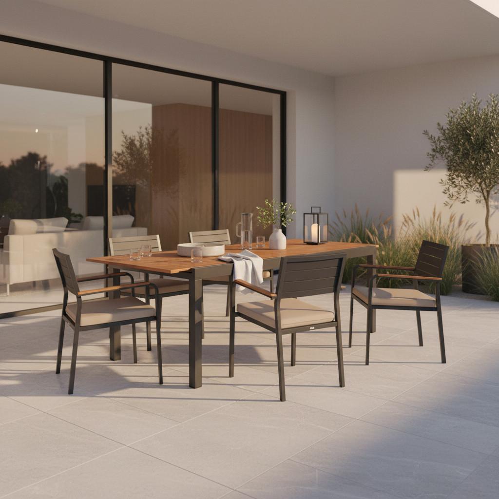 Gartentisch Ausziehtisch 150 (200) X 90 cm - Graphitfarben/Naturfarben, MODERN, Holzwerkstoff/Metall (150/90/76,5cm) - Gardenson