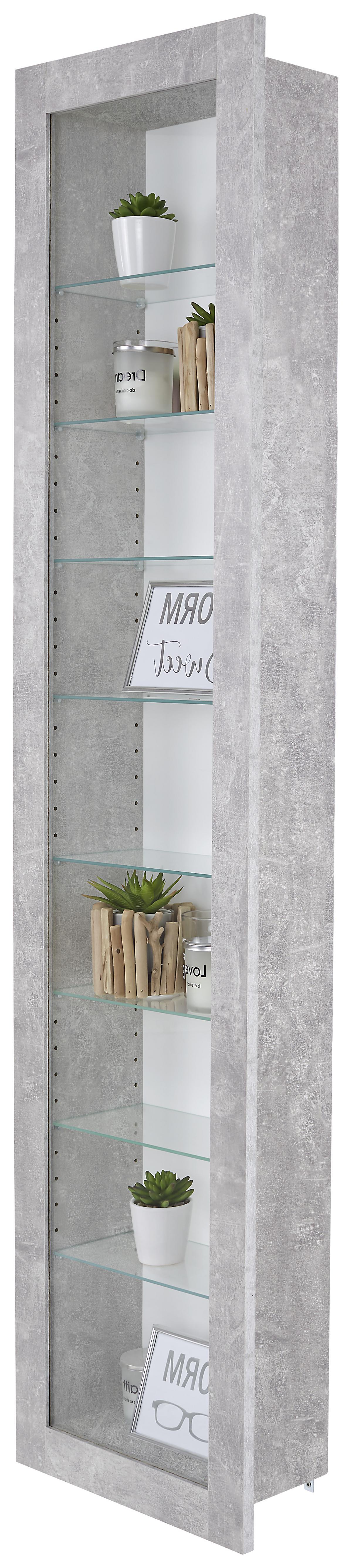 Hängevitrine Boni B: 42 cm Betonoptik/Weiß - Weiß/Grau, MODERN, Glas/Holzwerkstoff (42/168,5/17cm)