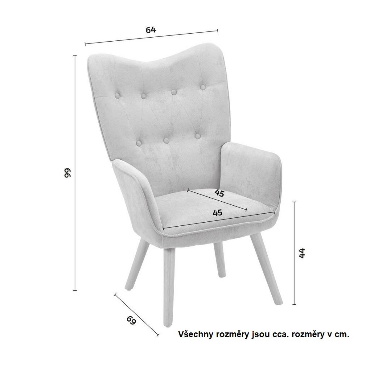 Relaxační křeslo NATALIE, světle šedá - světle šedá/přírodní barvy, Moderní, kov/dřevo (64/99/69cm) - Bessagi Home