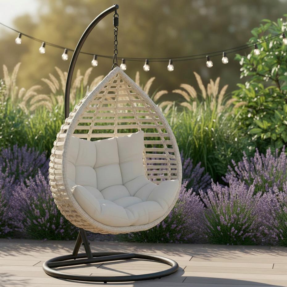 ZÁVĚSNÉ KŘESLO NANCY - krémová/tmavě šedá, Moderní, kov/textil (105/196/120cm) - Bessagi Garden