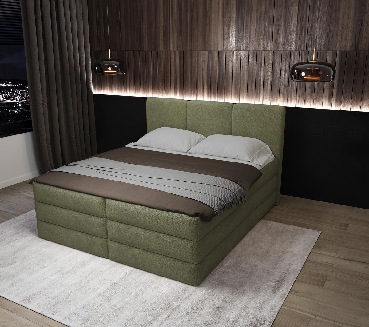 Boxspringbett Mit Topper & Bettkasten 180x200 Castel K - Schwarz/Grün, MODERN, Holz/Holzwerkstoff (160/200cm) - MID.YOU