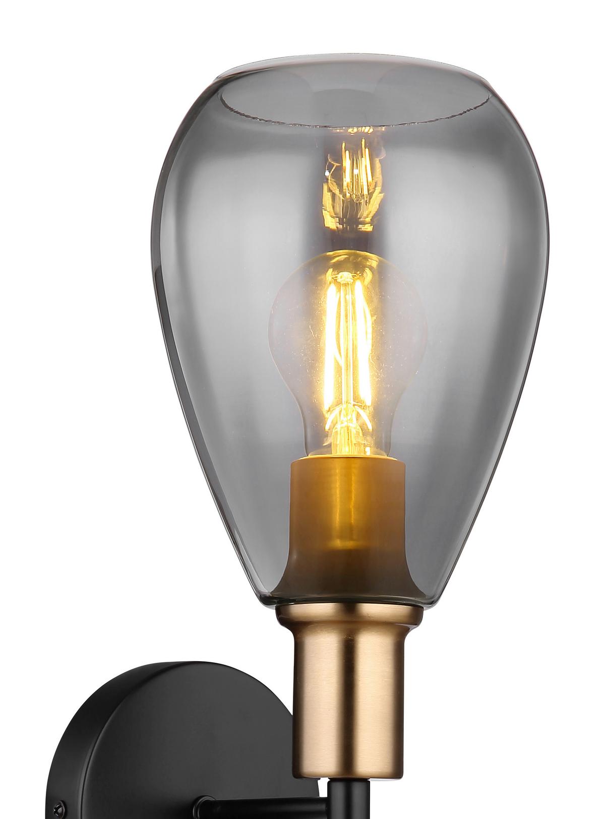 Wandleuchte 15563w 1-Flammig - Messingfarben/Schwarz, Design, Glas/Metall (15/19/48cm) - Globo