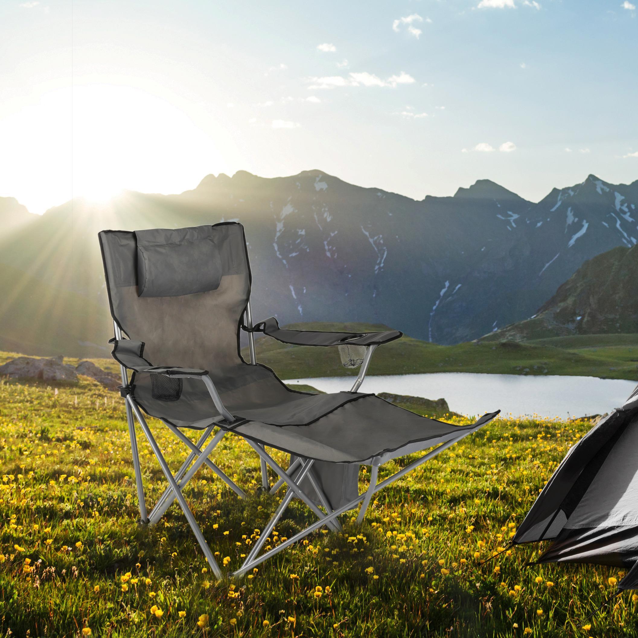 Campingstuhl Klappbar Mit Getränkehalter und Staufächern - Grau, Basics, Textil/Metall (60/88/118cm)