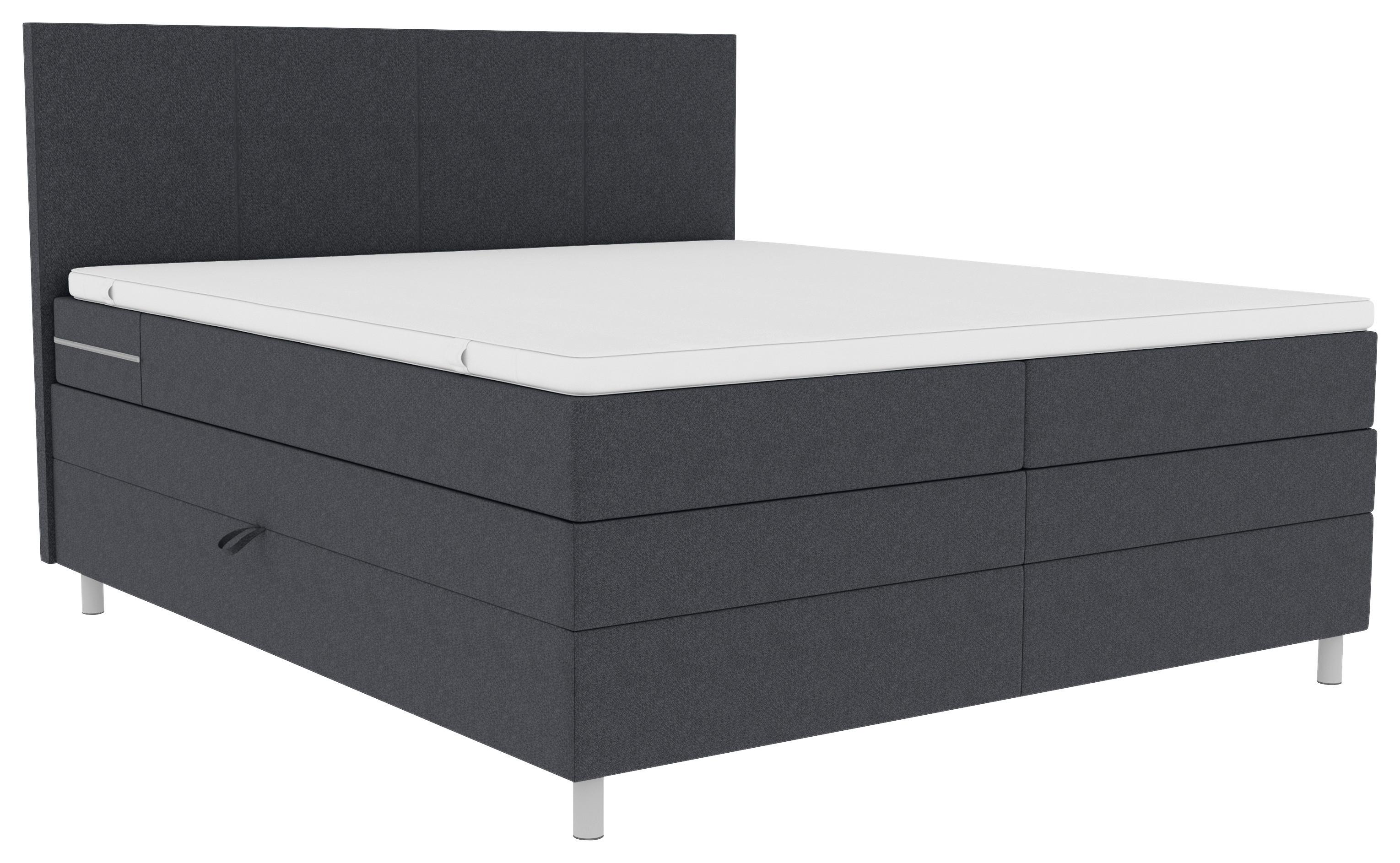 Boxspringbett Messina - Chromfarben/Anthrazit, KONVENTIONELL, Textil (140/200cm)