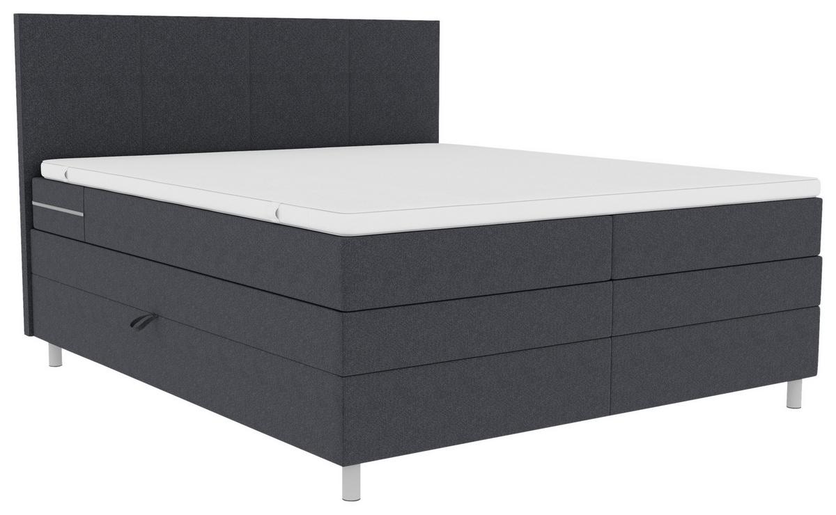 Boxspringbett Messina - Chromfarben/Anthrazit, KONVENTIONELL, Textil (160/200cm)