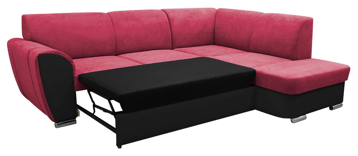 Ecksofa Mit Bettkasten Doris Rücken Echt Rot/schwarz - Silberfarben/Rot, Design, Textil (255/196cm) - MID.YOU