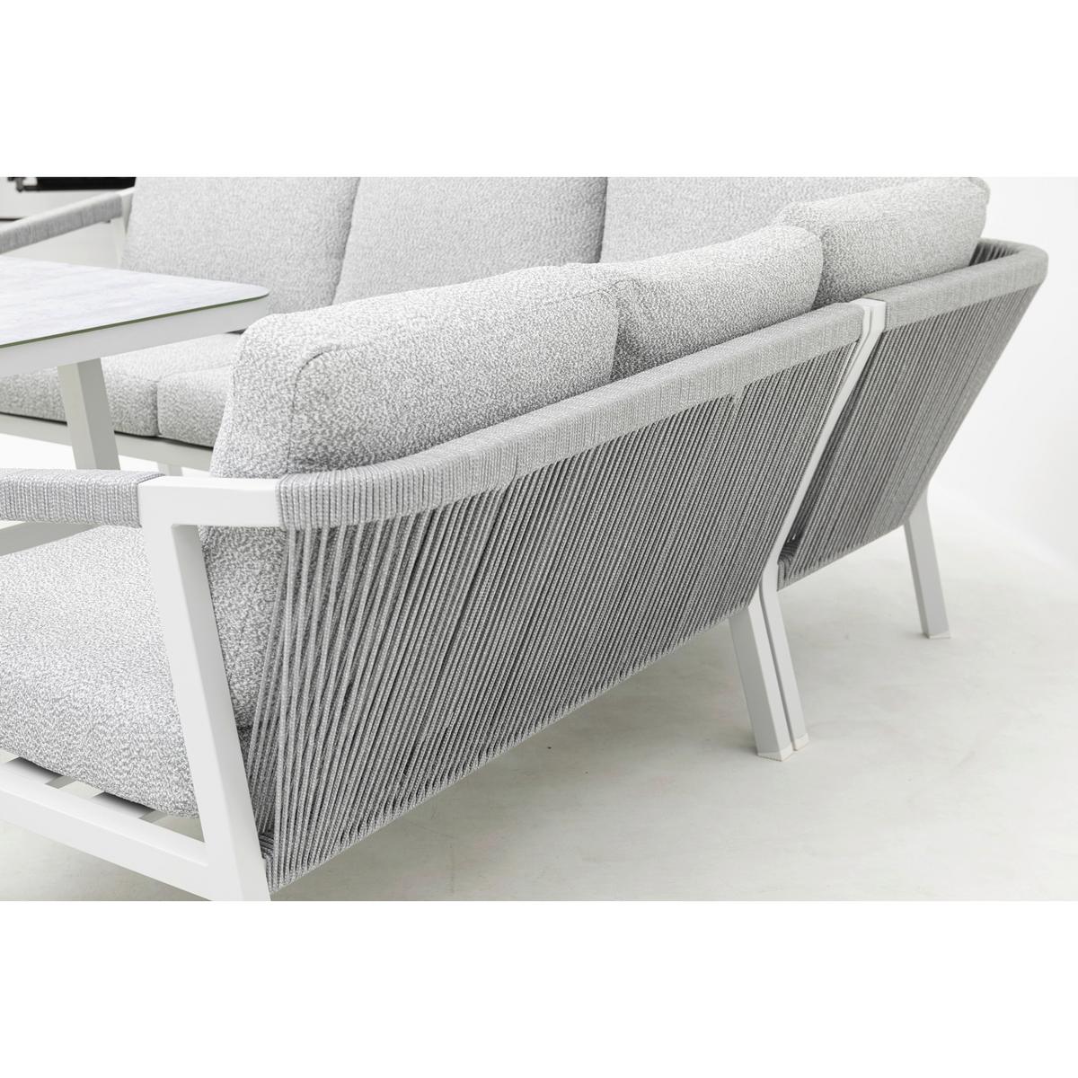 DINING-LOUNGESET HARVEY XL - Weiß/Grau, MODERN, Glas/Textil - Gardenson