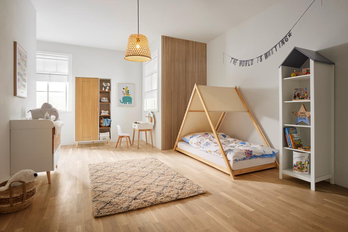 Dětská šatní skříň POPPA bílá - bílá/přírodní barvy, Moderní, dřevo/kompozitní dřevo (90/185/55cm) - Bessagi Kids