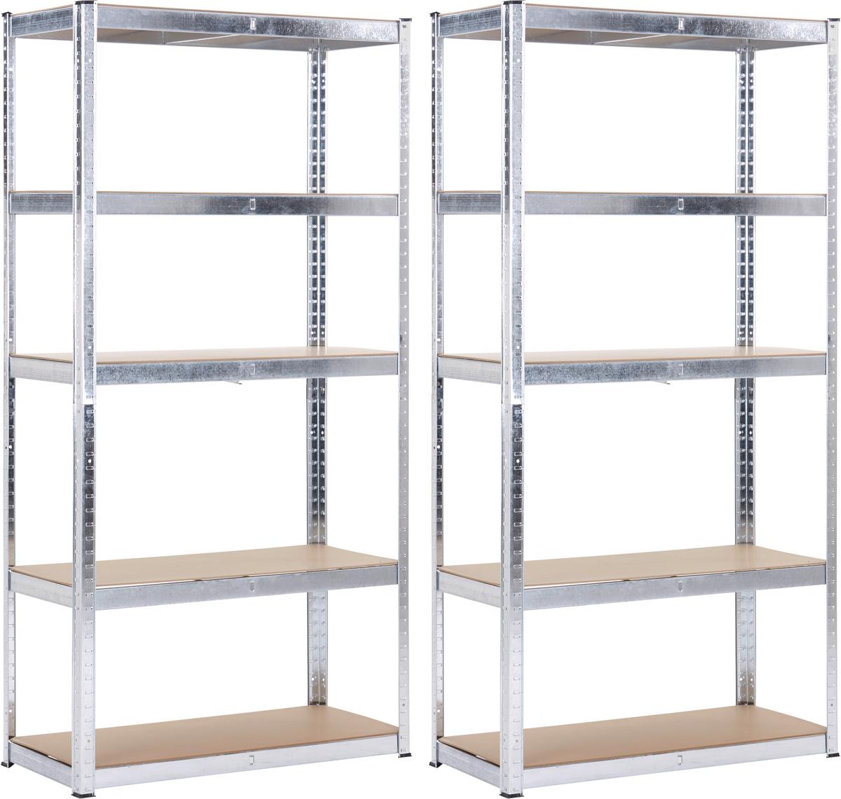 Schwerlastregal Paul 2-Teiliges Set - Silberfarben/Naturfarben, Trend, Holzwerkstoff/Metall (90/40/180cm) - Homezone