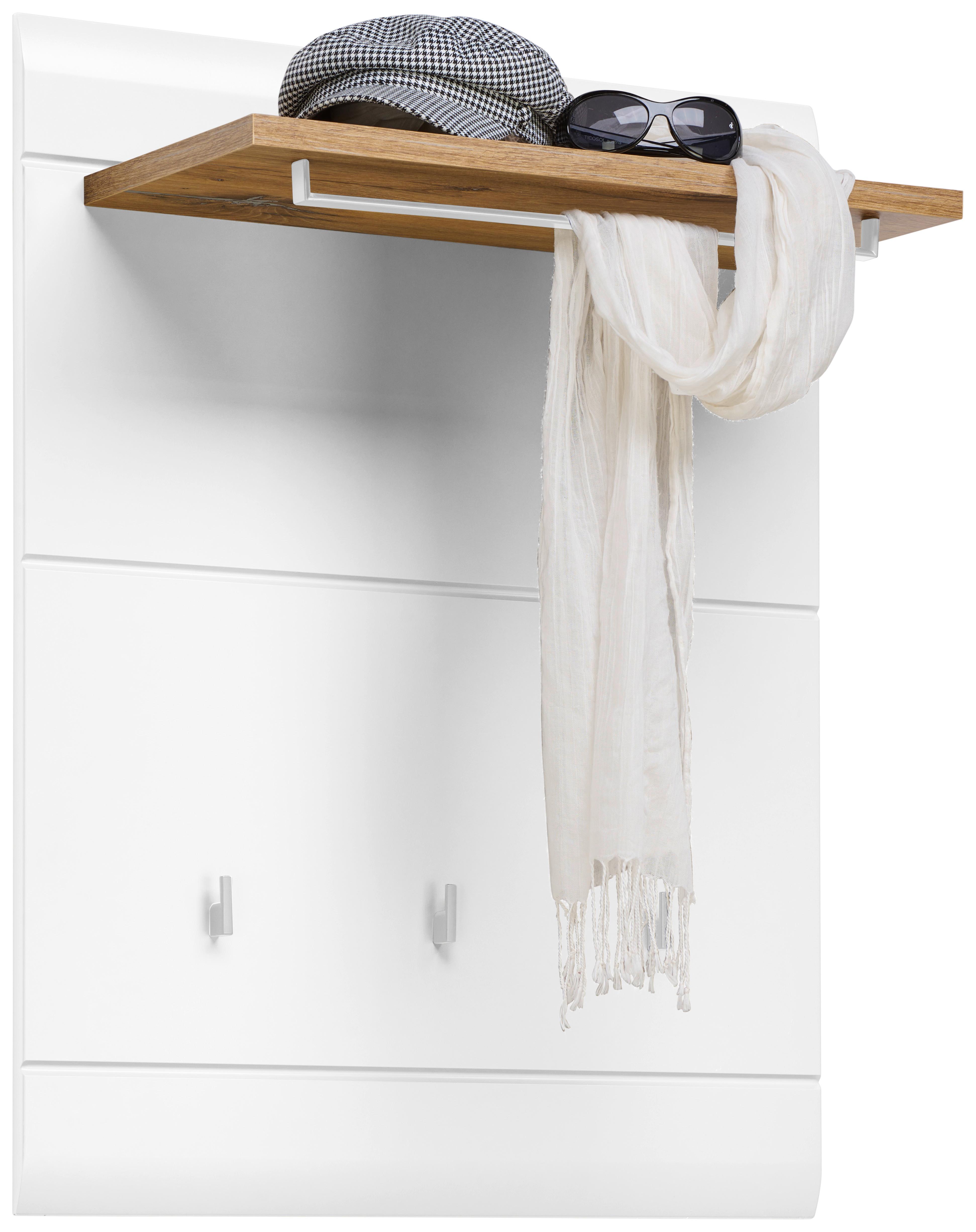 Garderobenpaneel Auris Weiß/ Eiche Mit Hutablage B: 70 Cm - Weiß, MODERN (70/90/30cm) - Luca Bessoni