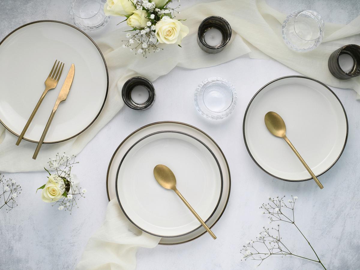 Tafelservice, 12-teilig Steinzeug - Goldfarben/Creme, Basics, Keramik - Creatable