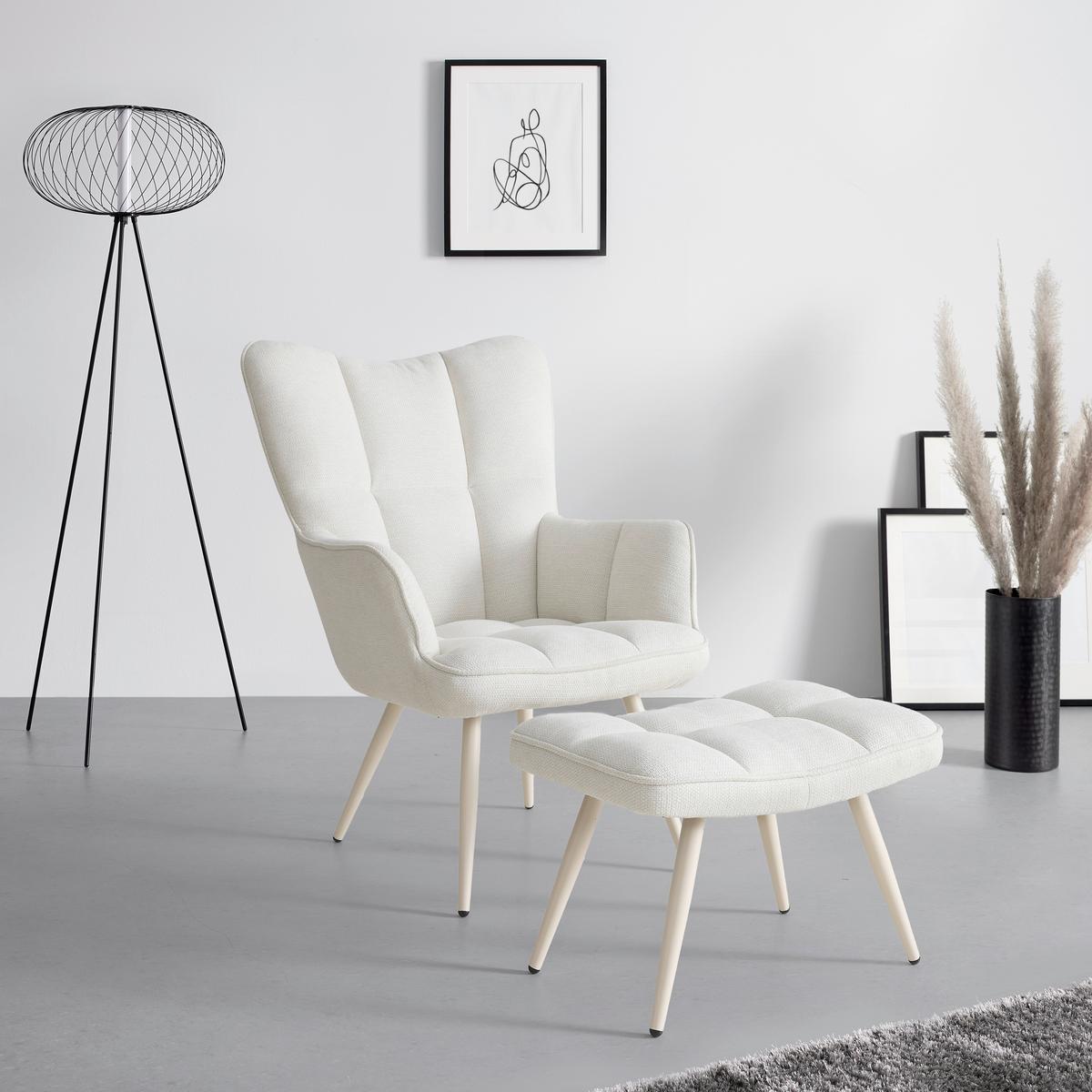 Křeslo s taburetem ALEX, béžová, max. 120 kg - černá/béžová, Moderní, kov/textil (68/100/78cm) - Mömax