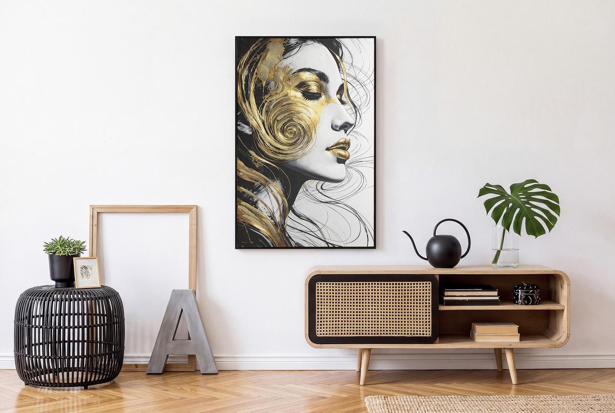 Leinwandbild Mara BxHxH: 60x90x3,5 cm - Goldfarben/Schwarz, KONVENTIONELL, Holz/Kunststoff (60/90/3,5cm) - Luca Bessoni