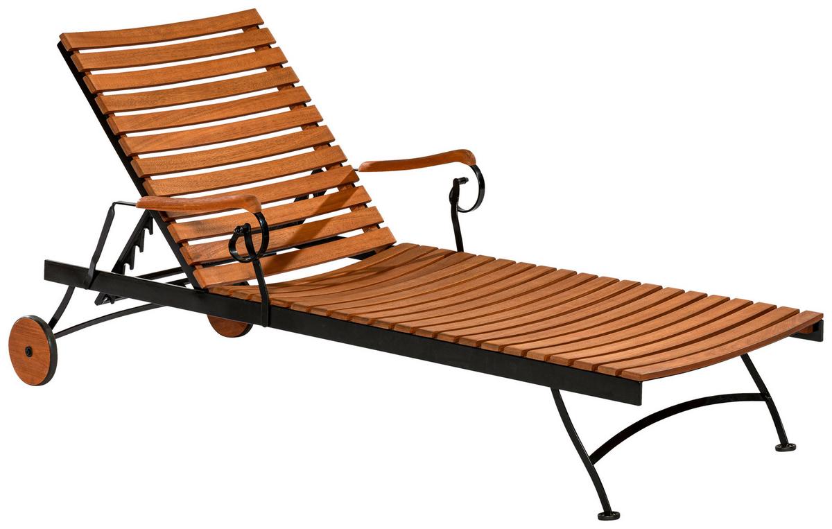 Gartenliege Schossgarten Holz/ Stahl mit Auflage und Rollen - Graphitfarben/Naturfarben, KONVENTIONELL, Holz/Textil (65/31,5/195cm) - Gardenson