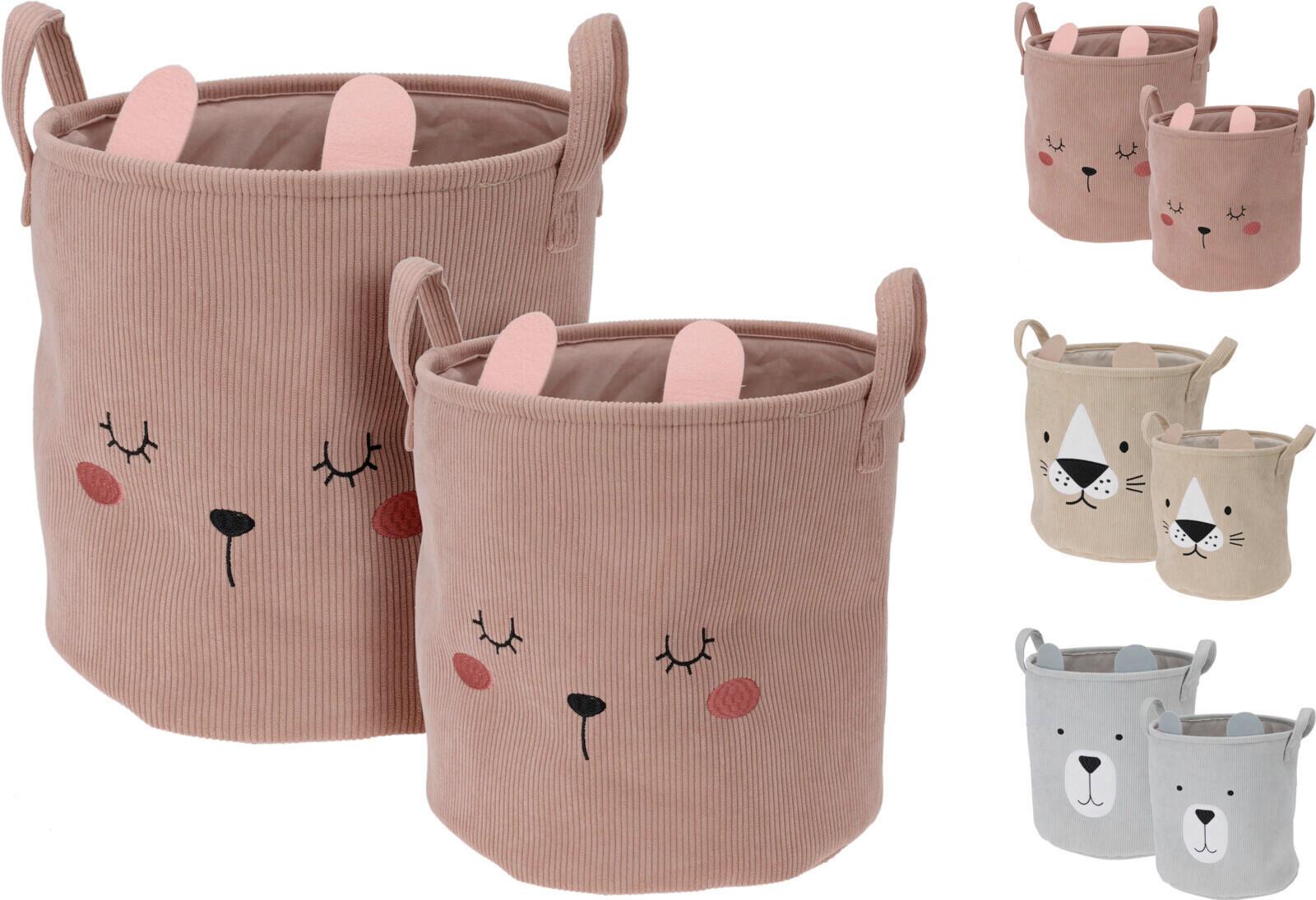 Úložný košík sada 2ks KIDS BASKET - hnedá/pink, Basics, textil (30/37/33cm)