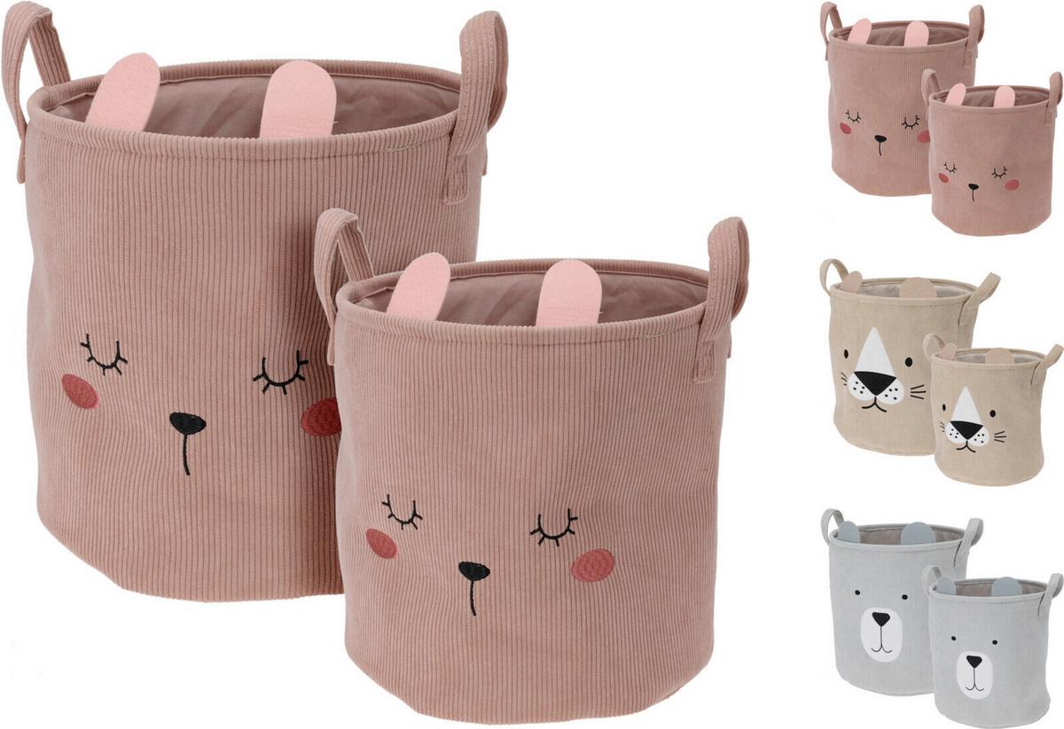 Úložný košík sada 2ks KIDS BASKET - pink/krémová, Basics, textil (30/37/33cm)