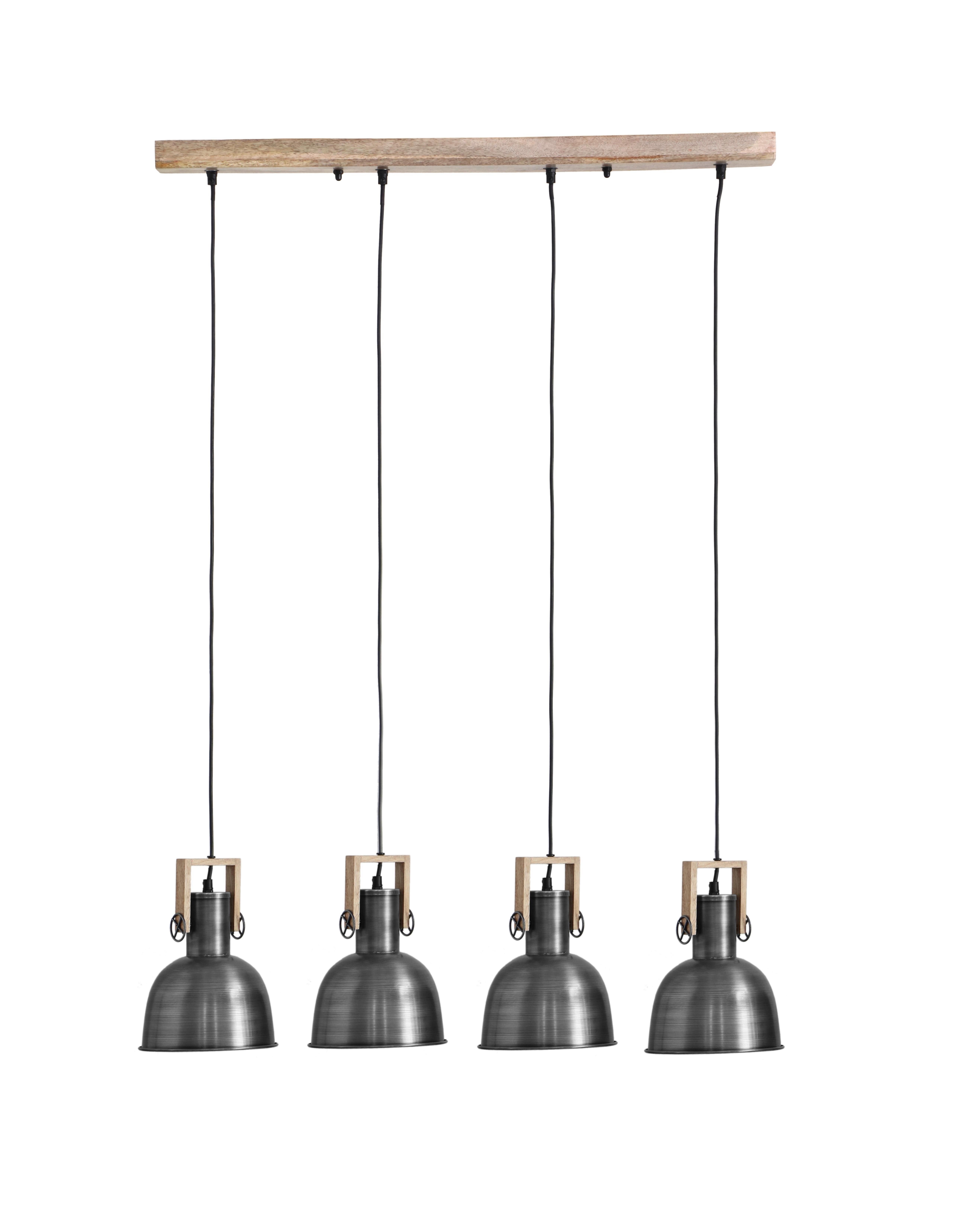 Hängeleuchte 14993-4h - Zinkfarben/Naturfarben, KONVENTIONELL, Holz/Metall (90/12/120cm) - Globo