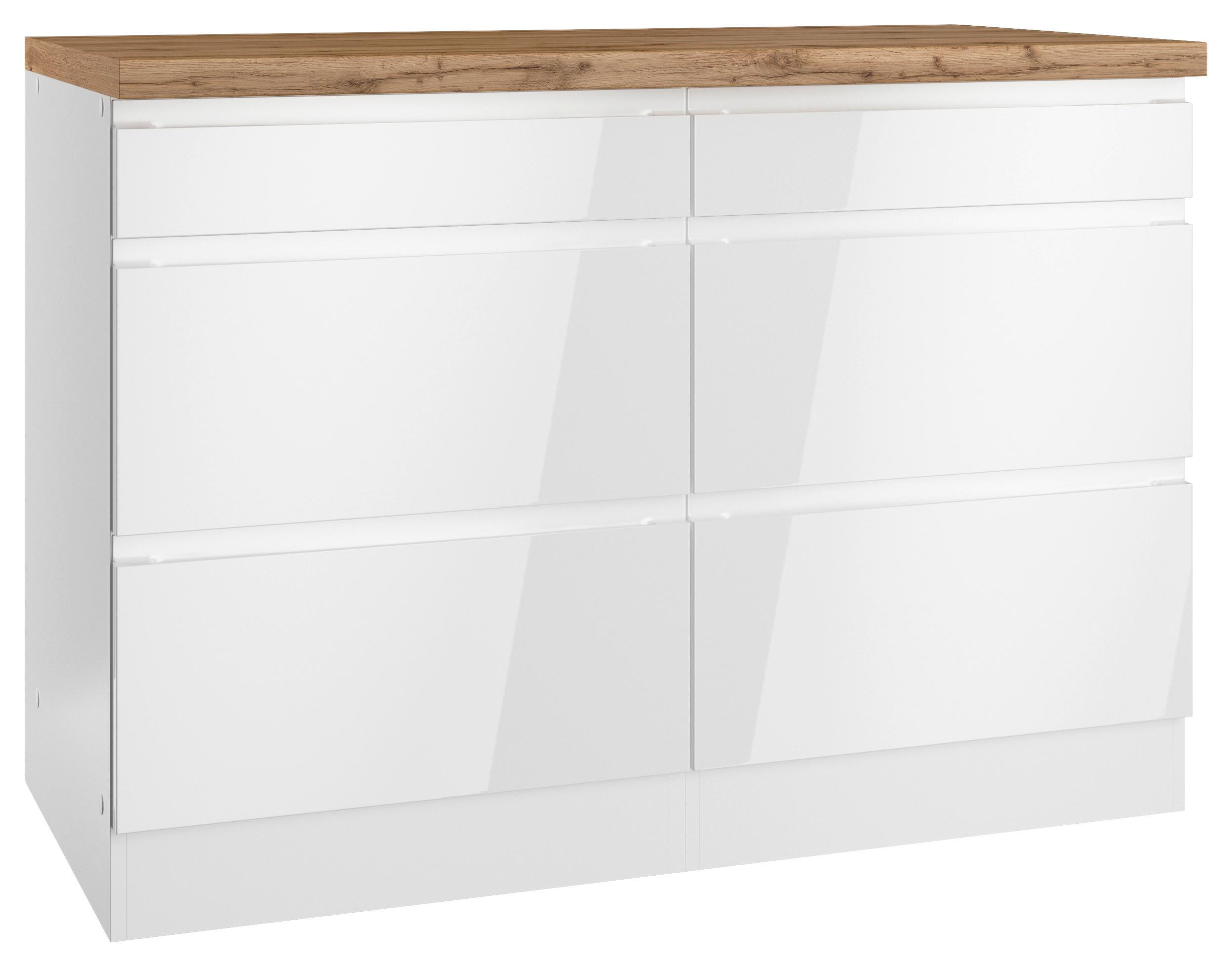 Küchenunterschrank Monza 120 cm Weiß/Eiche Dekor - Weiß Hochglanz/Eiche Wotan, LIFESTYLE, Holzwerkstoff (120/86/60cm) - Held