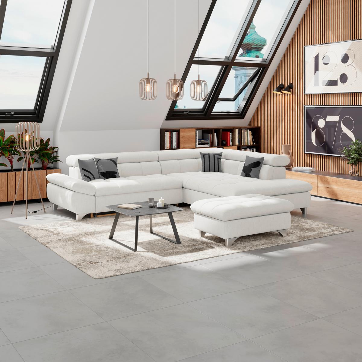 Hocker Gemini Elfenbeinfarbig, B: 108cm - Chromfarben/Creme, KONVENTIONELL, Textil (108/46/108cm)