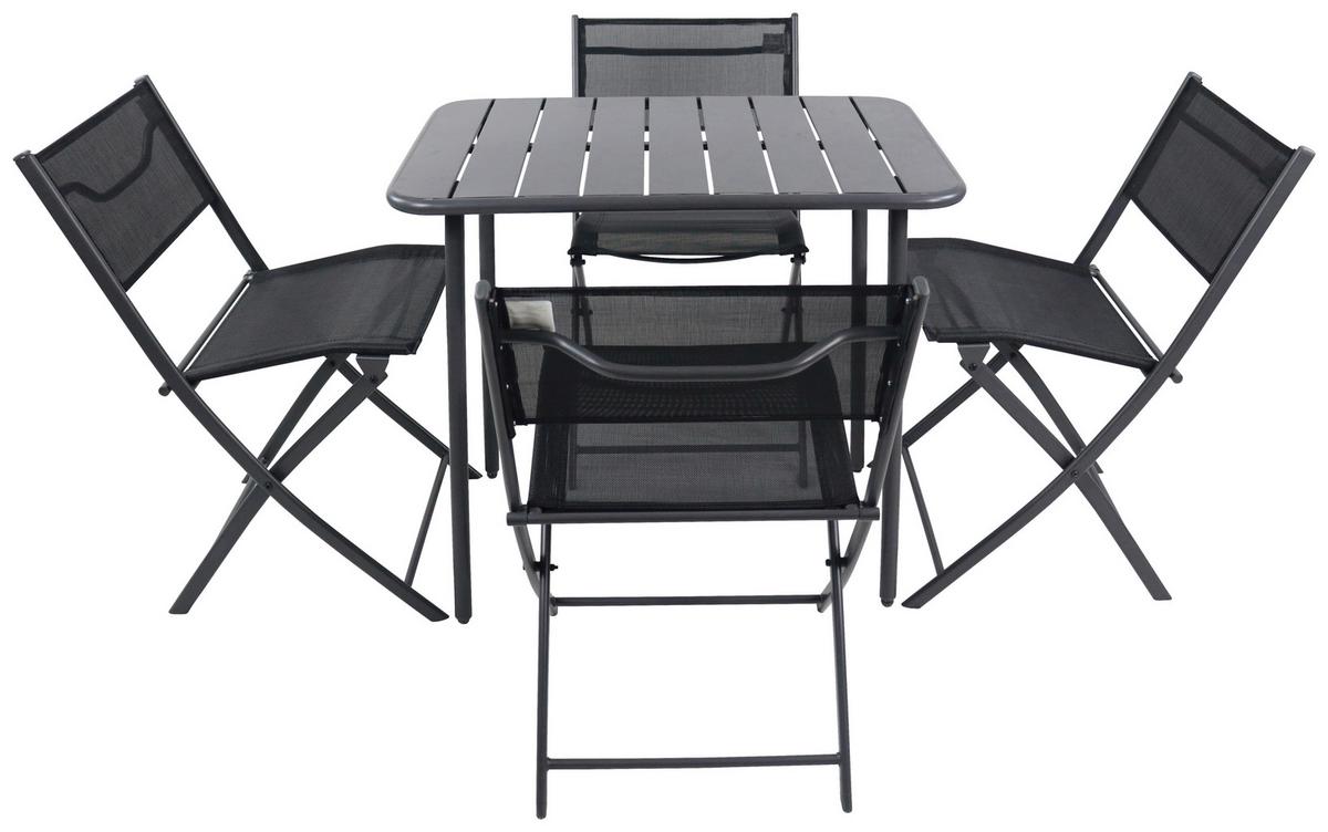 Gartenmöbel Set 5-Tlg Sumila aus Metall/Kunststoff/Textil - Schwarz, MODERN, Kunststoff/Textil - Ambia Garden