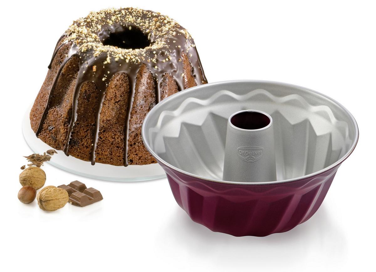 Gugelhupfform 2482 Rund DxH: 22x11,5 cm Antihaftbeschichtet - Rot/Grau, Basics, Metall (22/11,5cm) - Dr.Oetker