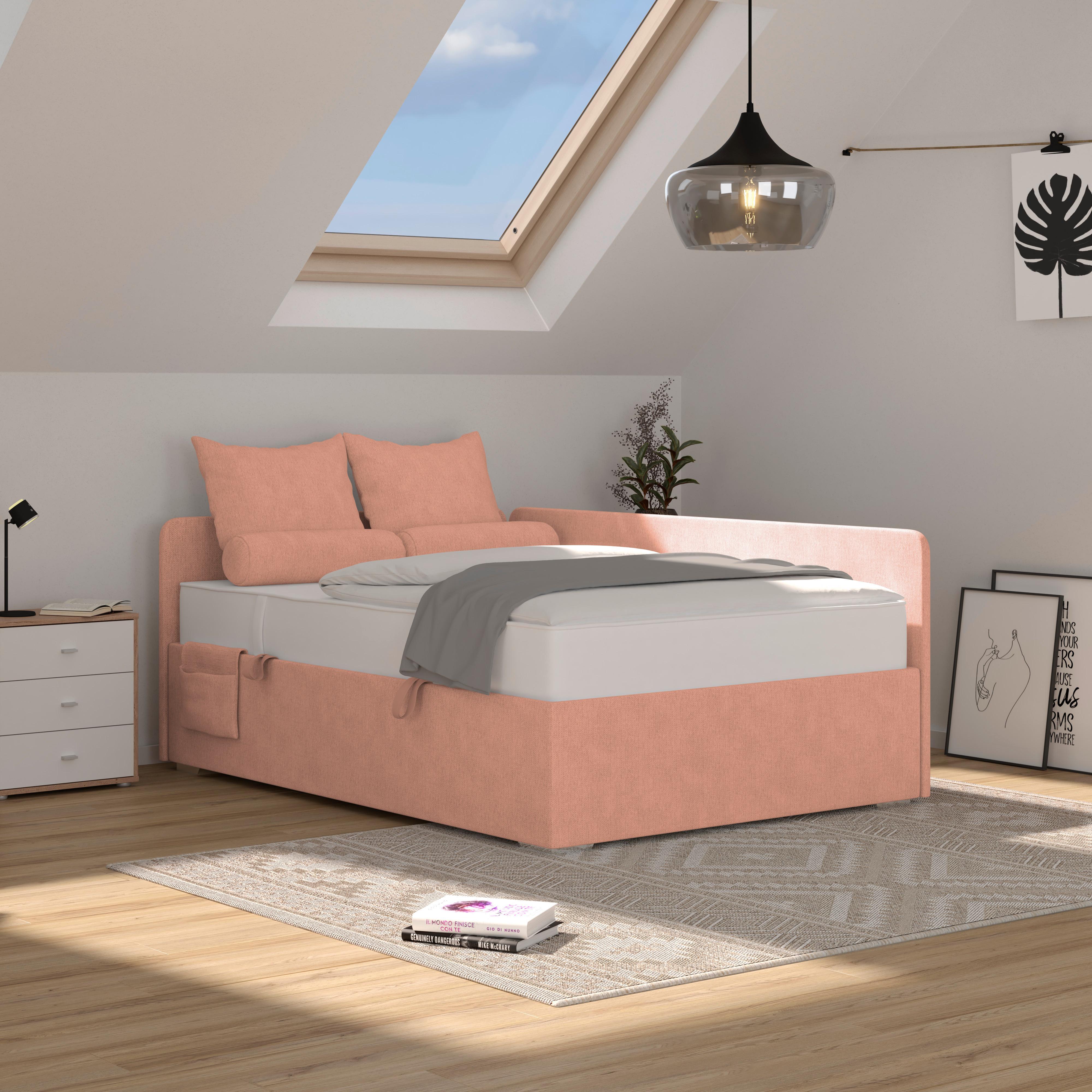 Kárpitozott Ágy Remi 140/200cm - sárgabarack/ezüstszínű, Modern, textil/fa (140/200cm)
