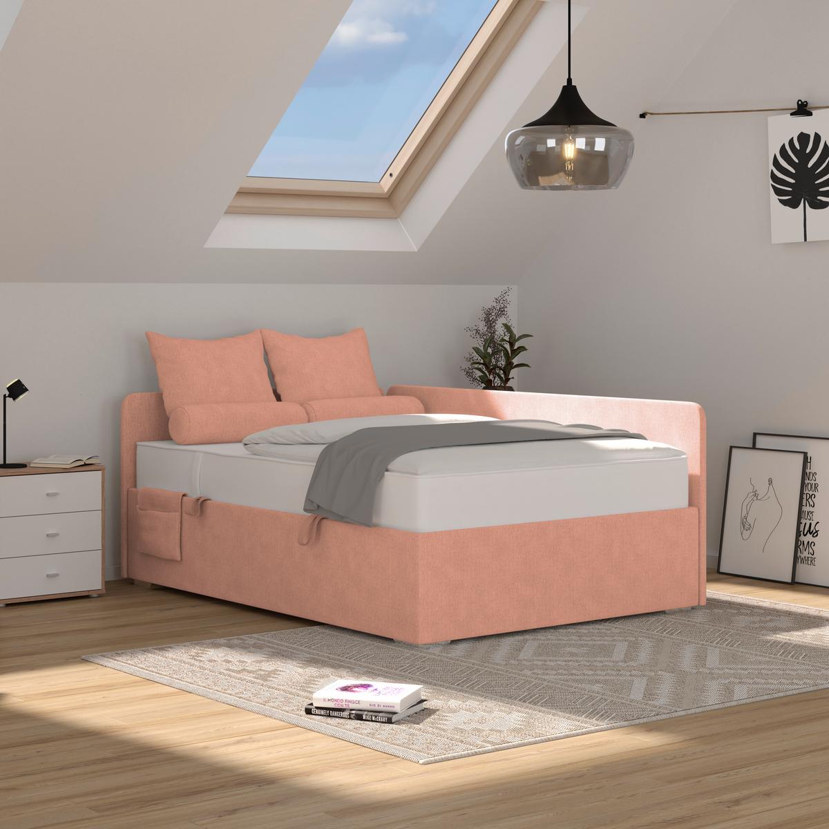 Polsterbett Remi - Chromfarben/Aprikose, MODERN, Holz/Textil (140/200cm)