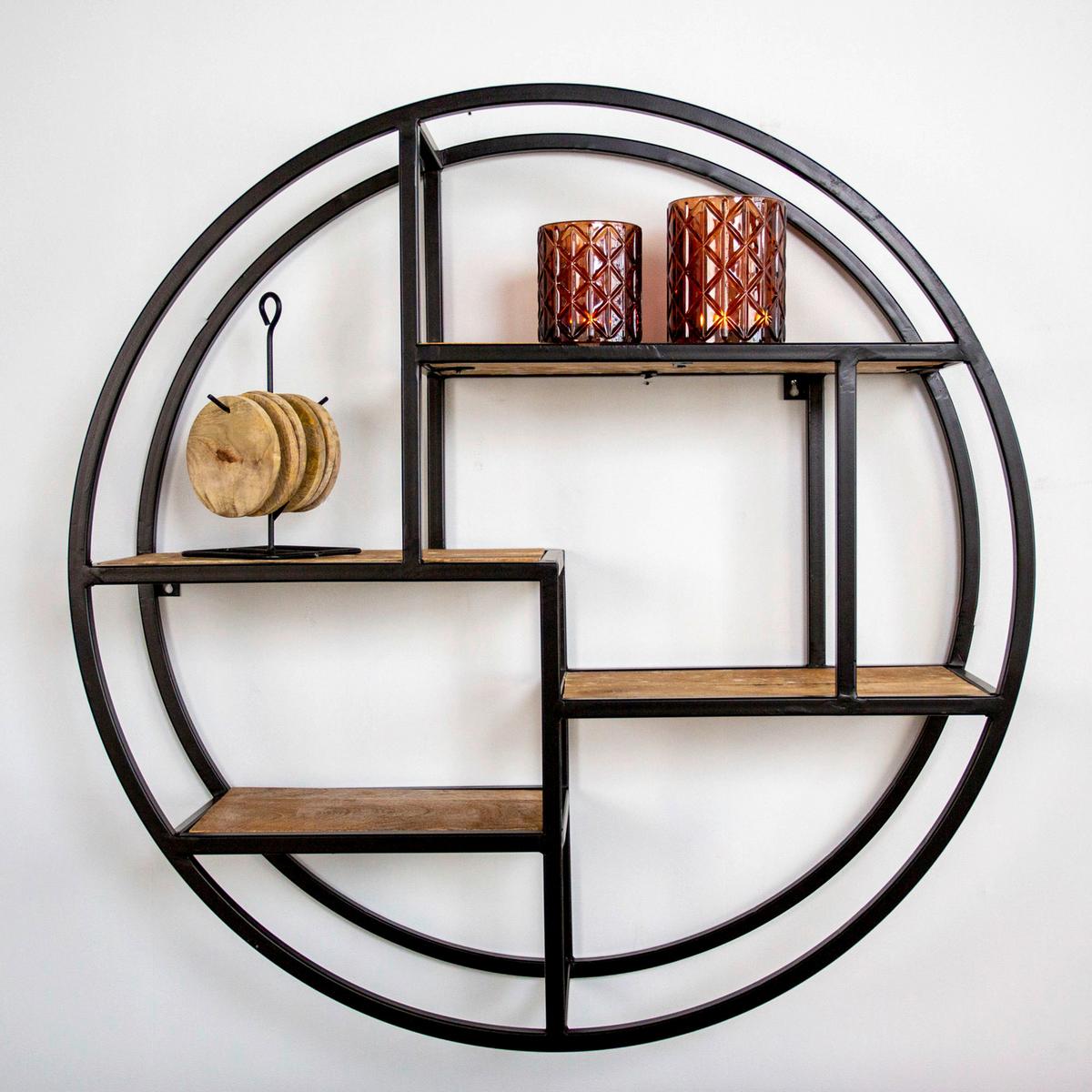 Wandregal Suno - Walnussfarben/Schwarz, KONVENTIONELL, Holz/Metall (76/76/20cm) - MID.YOU
