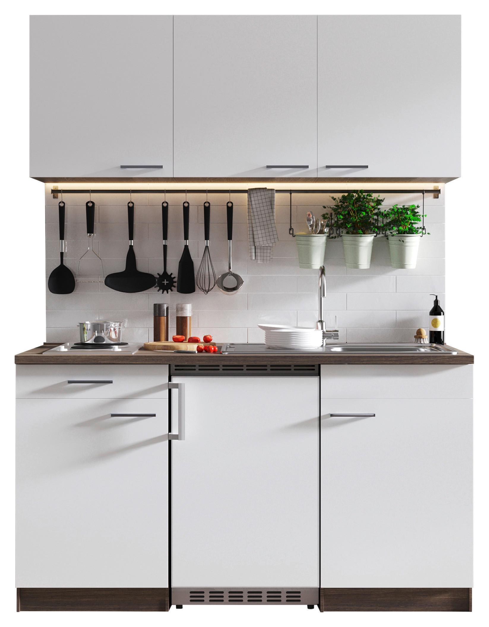 Miniküche Oliver Singleküche 150 cm - Eichefarben/Weiß, Basics, Holzwerkstoff (150cm) - Respekta