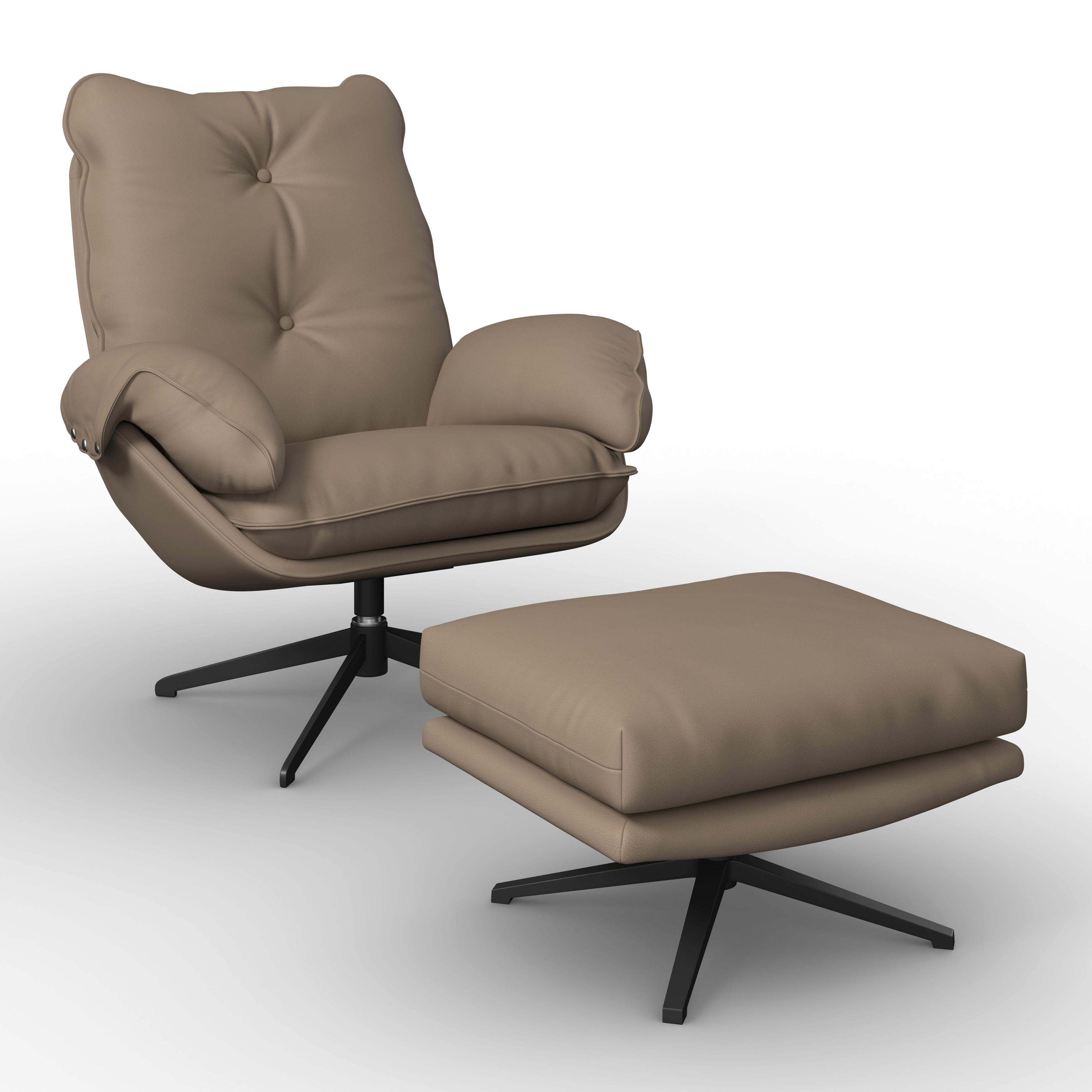 Relaxační křeslo ANDREA, světle hnědá, s taburetem - černá/světle hnědá, Moderní, kov/dřevo (82/105/80cm) - Bessagi Home