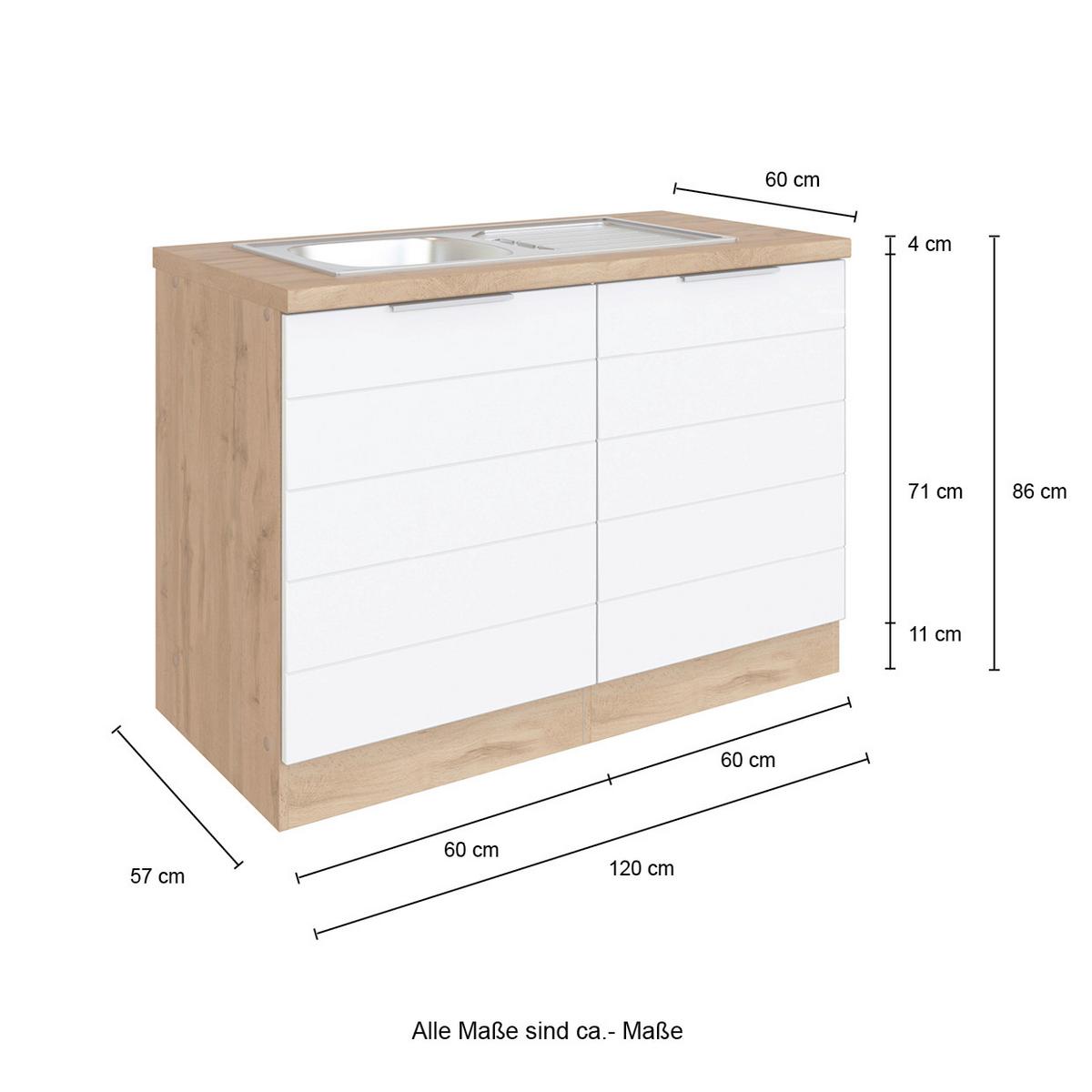 Spülenschrank Florenz B: 120 Cm Grau/eiche Dekor - Eiche Wotan/Grau, Design, Holzwerkstoff (120/86/60cm) - Held