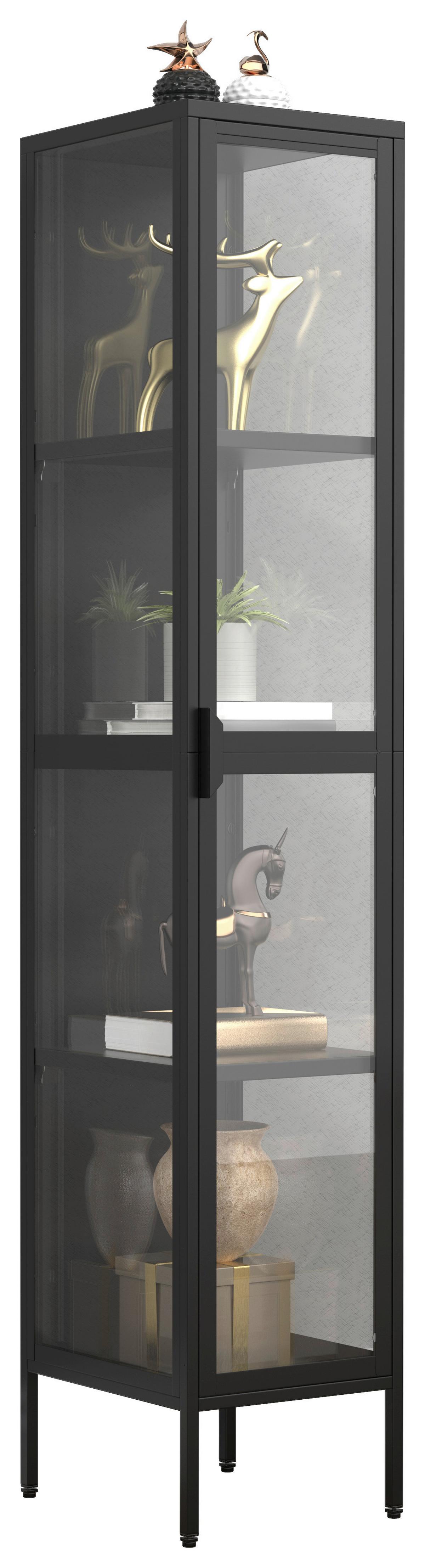 Vitrine Floka Schwarz B: 30 cm - Transparent/Schwarz, Design, Glas/Metall (30/160/35cm) - MID.YOU