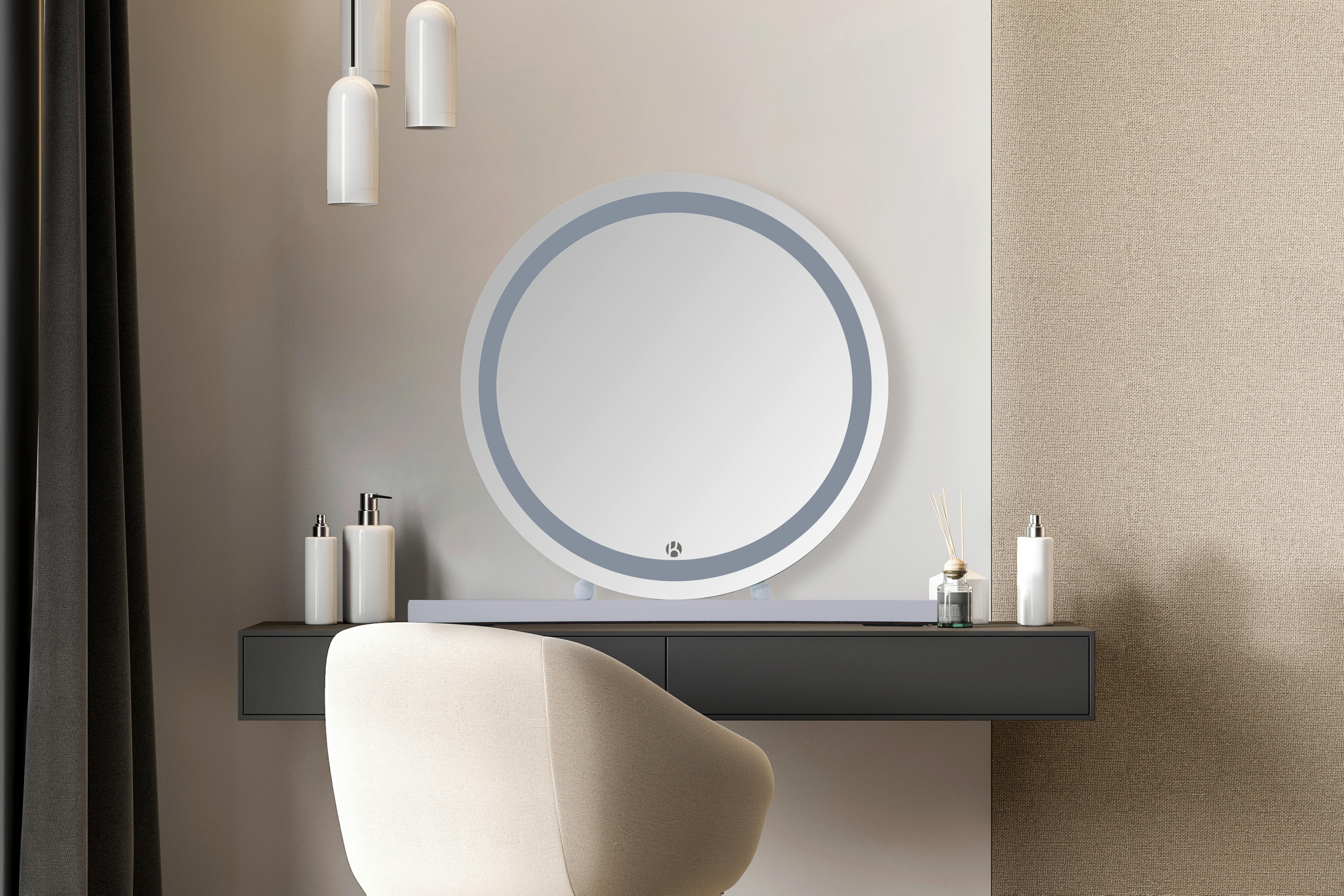 Wandspiegel Led Weiß B: 53 cm - Weiß, Basics, Glas/Holzwerkstoff (53/10/60cm) - Kayoom