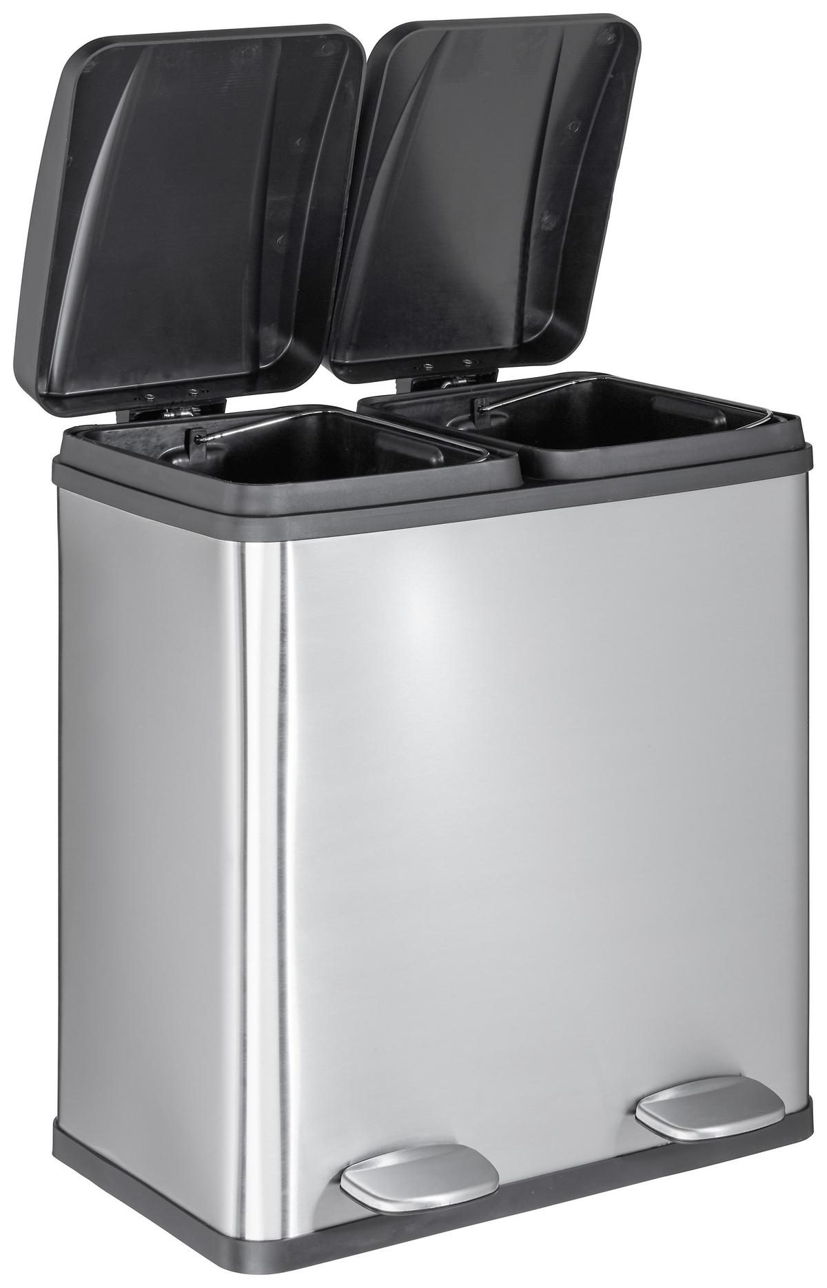 Nášľapný kôš Trash, 20l + 20l - čierna/strieborná, Modern, kov/plast (46,3/37,1/52,6cm) - Mömax