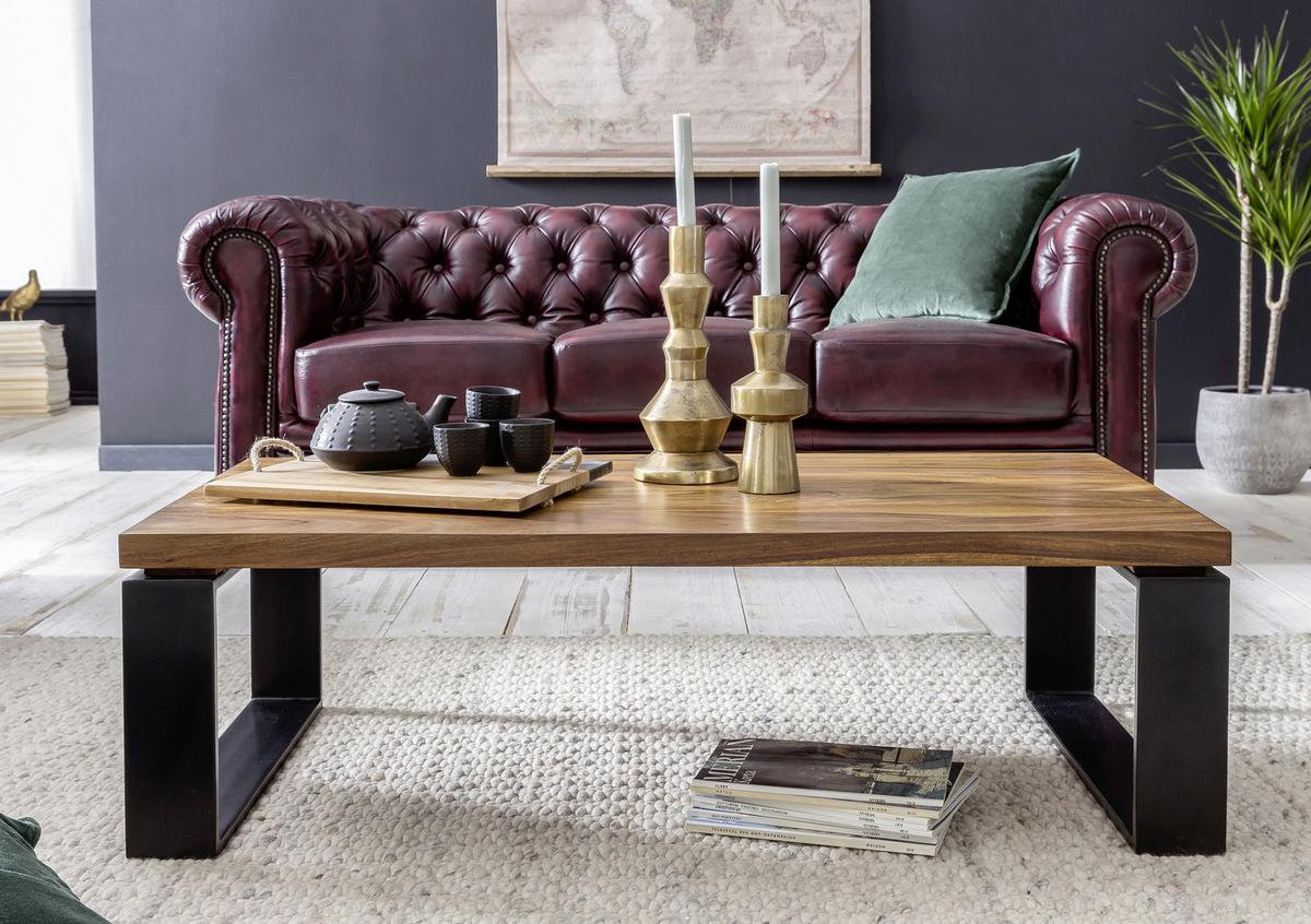 Couchtisch mit Holzplatte, Sheeham/Schwarz - Sheeshamfarben/Schwarz, Design, Holz/Metall (115/60/35cm) - MID.YOU