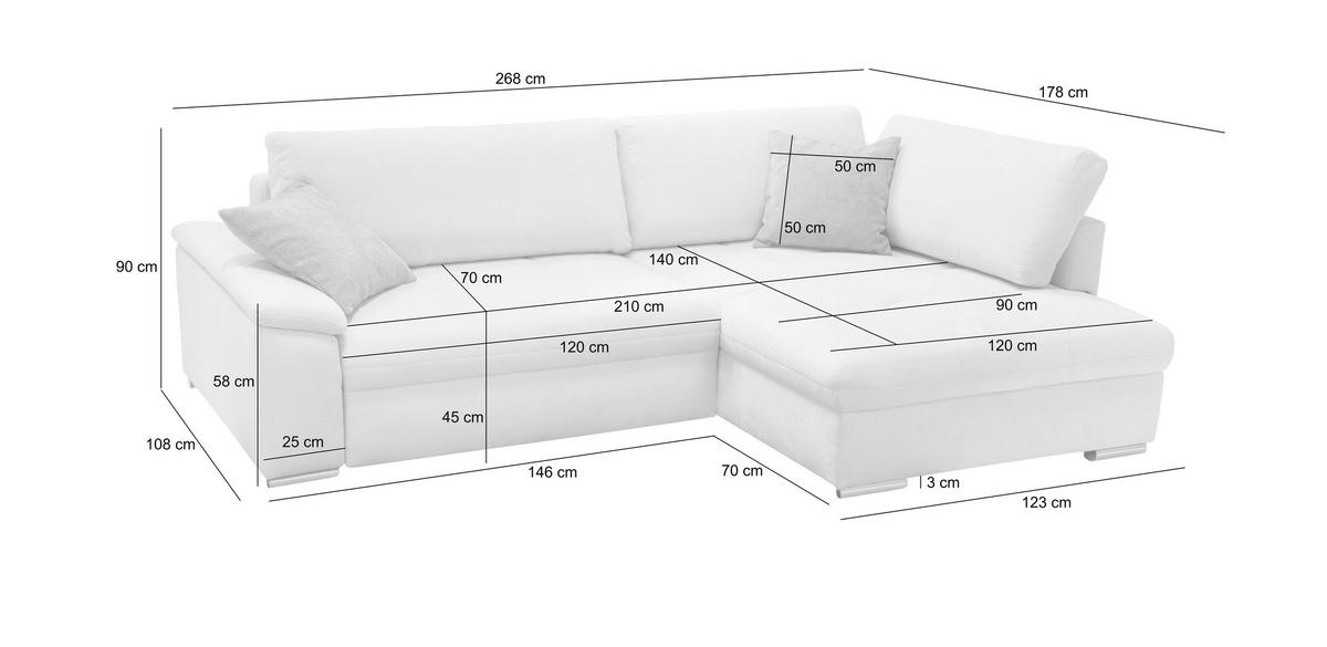 Ecksofa Casa Grand Hellbraun S: 175x268 Cm - Hellbraun/Beige, Design, Textil (178/268cm) - Livetastic