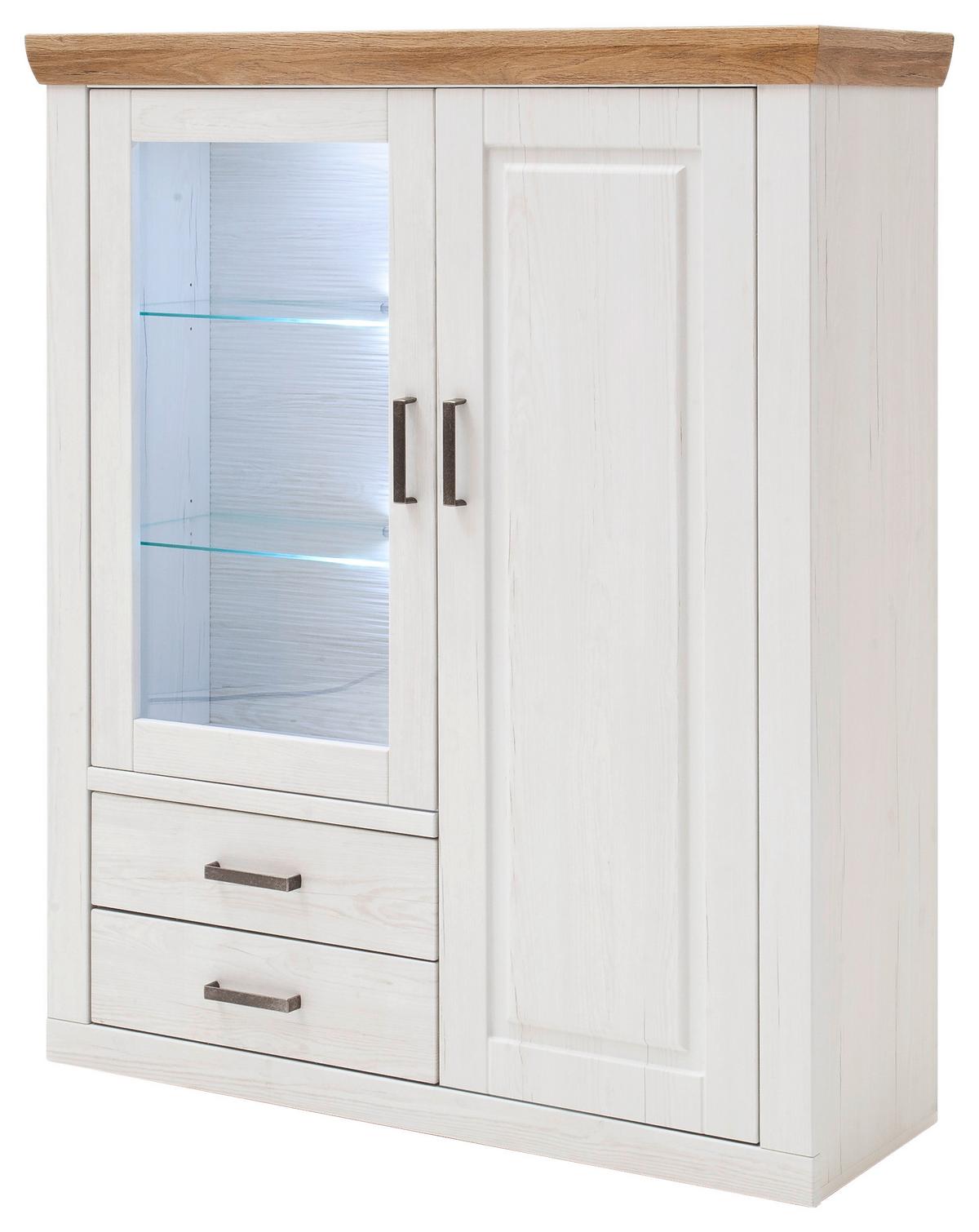 Highboard B: 118 cm Brixen Eiche/Pinie Dekor - Eichefarben/Schwarz, LIFESTYLE, Glas/Holzwerkstoff (118/142/40cm) - Livetastic
