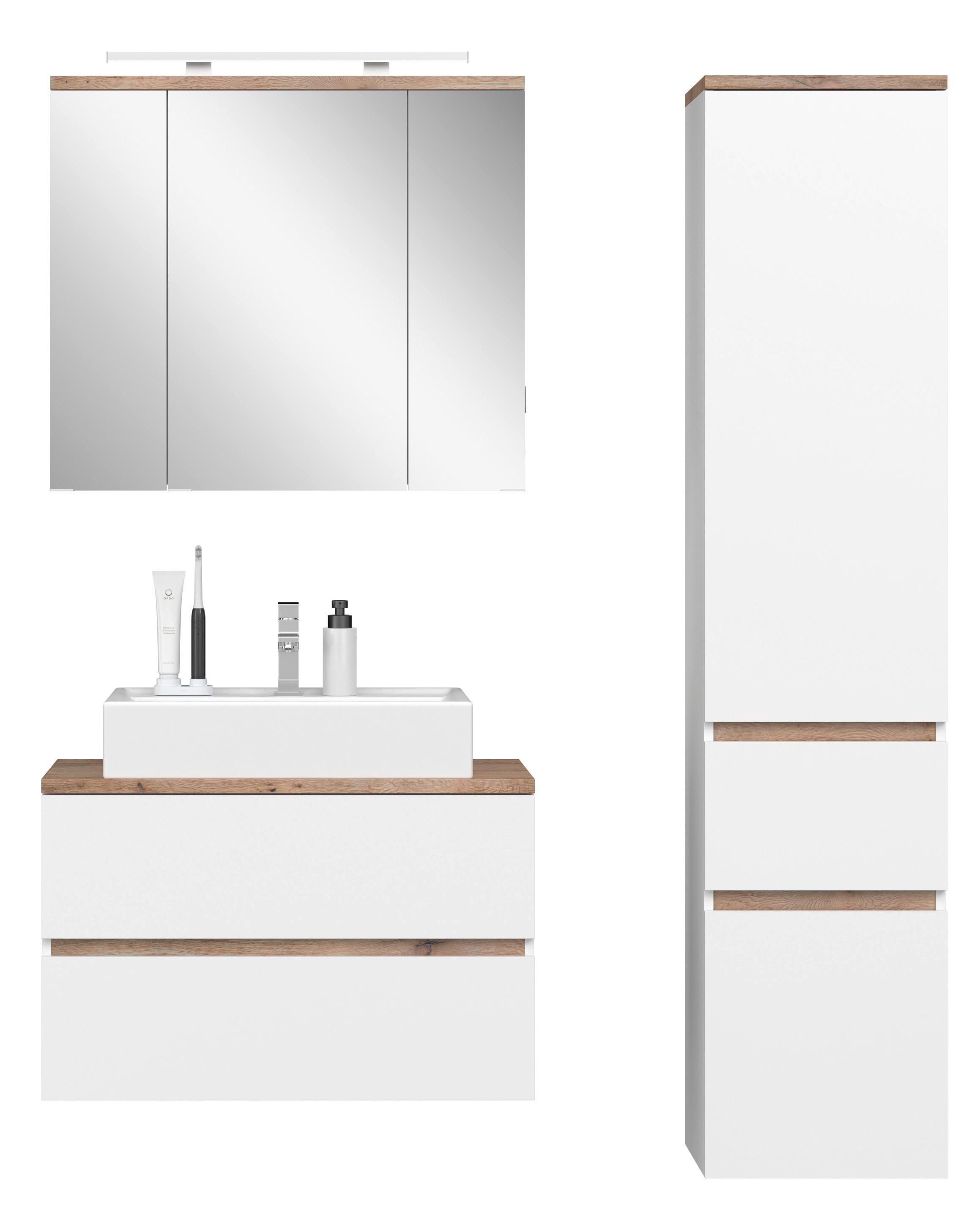 Badezimmer Marbella Weiß, Artisan Dekor 3-Teilig - Weiß/Eiche Artisan, MODERN, Holzwerkstoff (120/182/47cm)