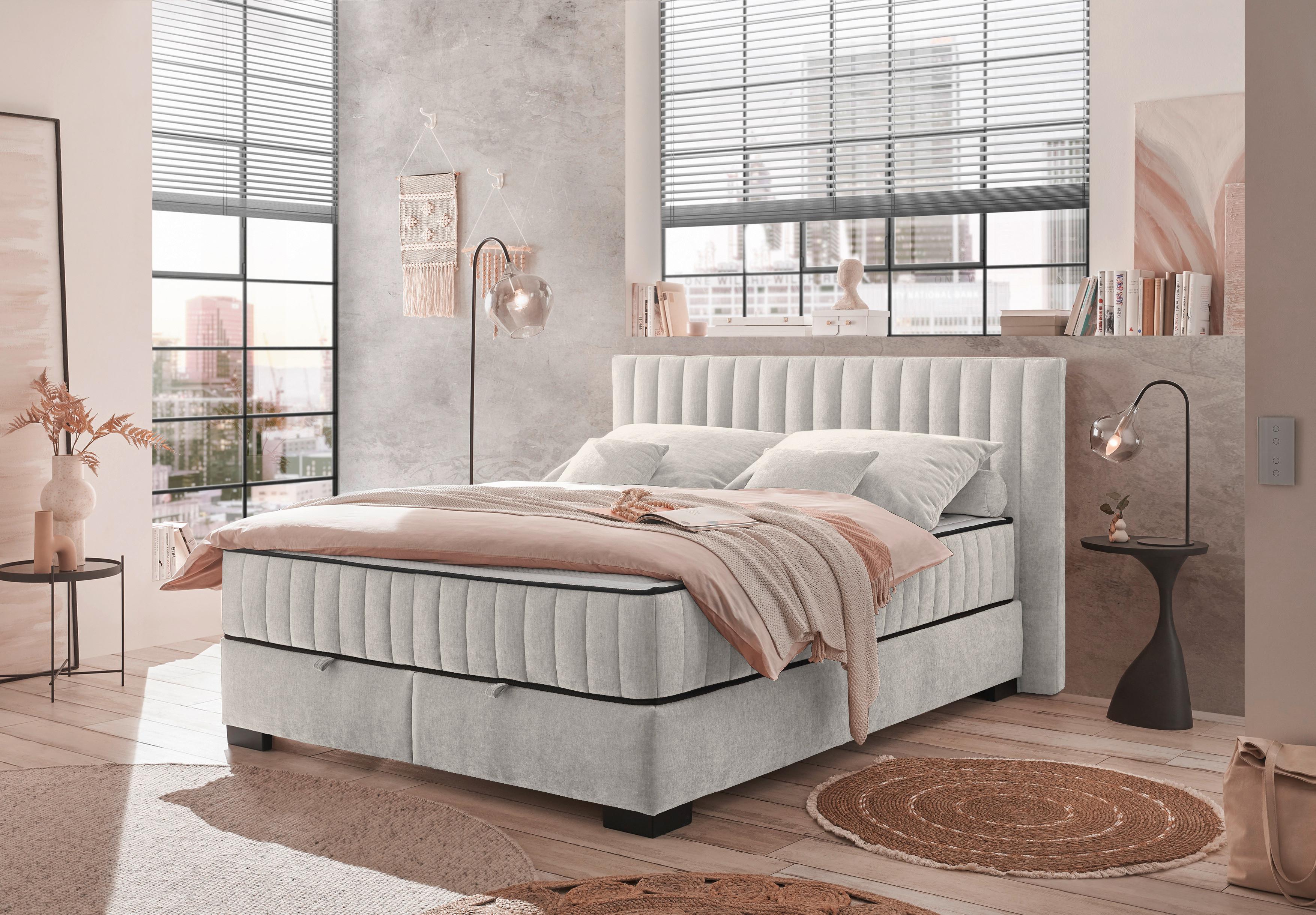 Boxbett Nagol C - Beige/Schwarz, MODERN, Holzwerkstoff/Textil (160/200cm) - MID.YOU