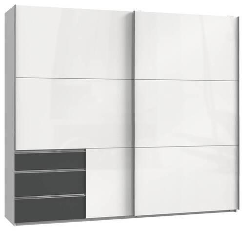 Skriňa s posuvnými dverami LEVEL 250 - biela s vysokým leskom/grafitová, Modern, kov/kompozitné drevo (250/216/65cm) - MID.YOU