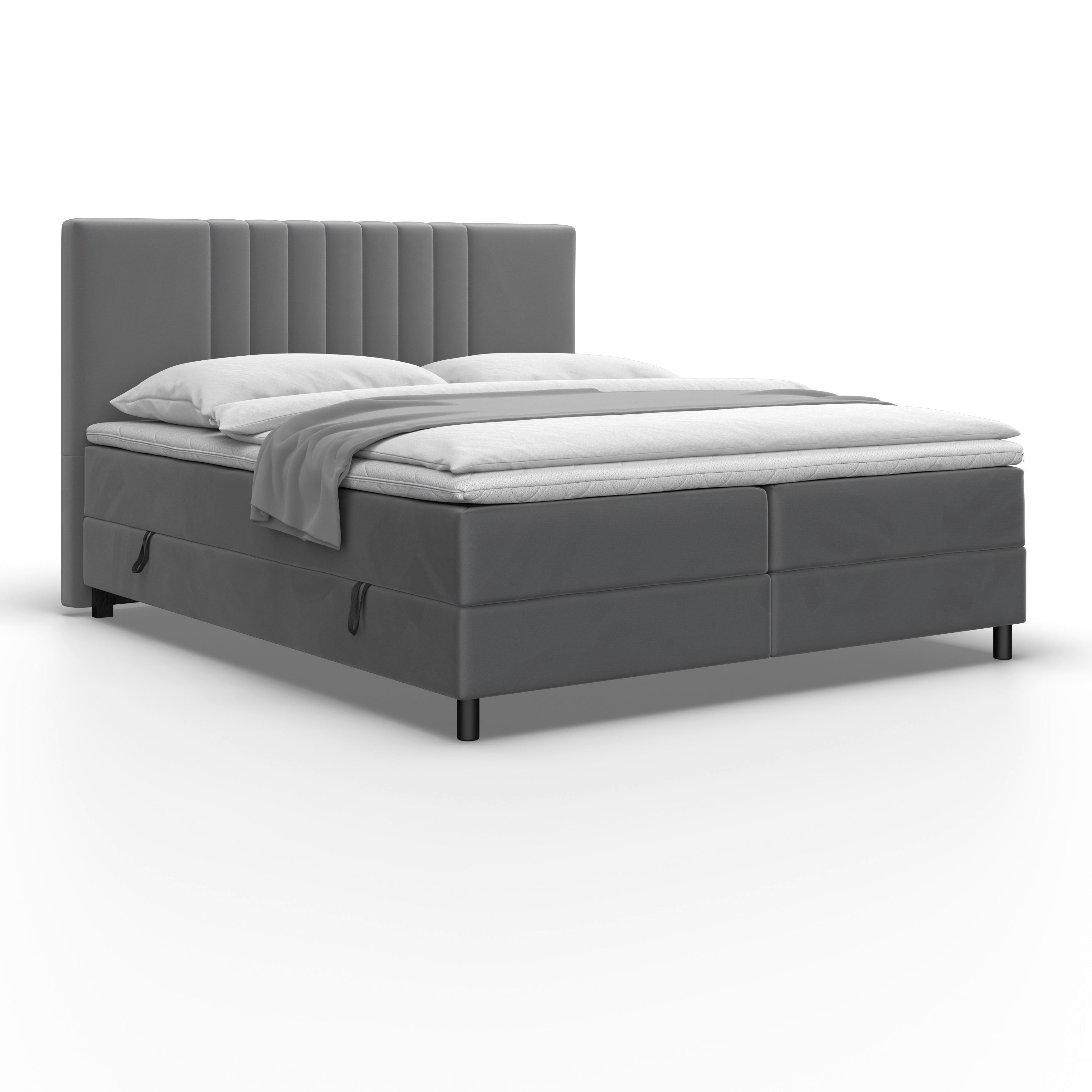 Boxspring postel ROMA tm. šědá, 180x200cm - šedá/černá, Moderní, kov/dřevo (180/200cm) - Bessagi Home